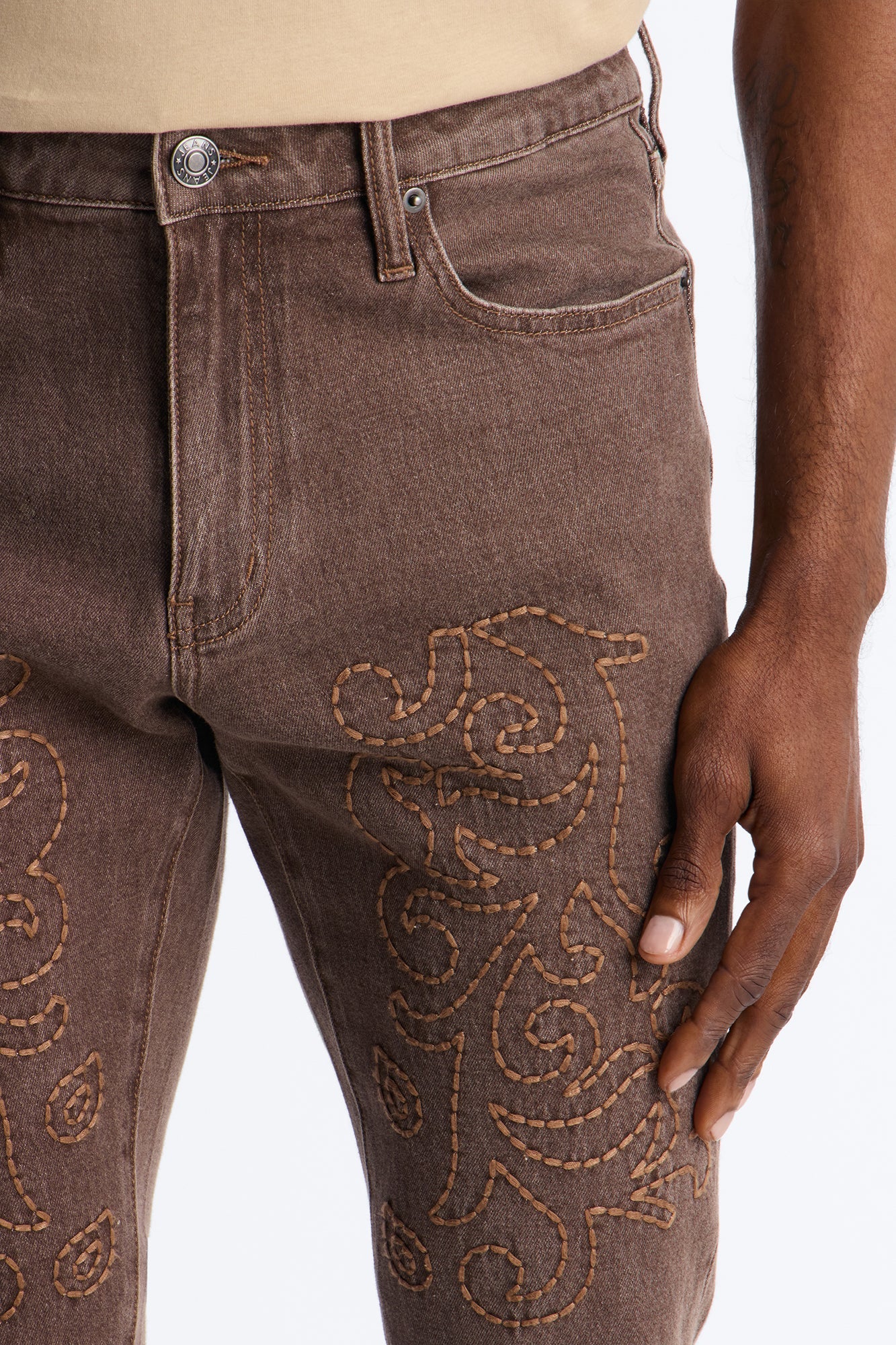 Stacked Skinny Flare Paisley Rodeo Jean - Brown