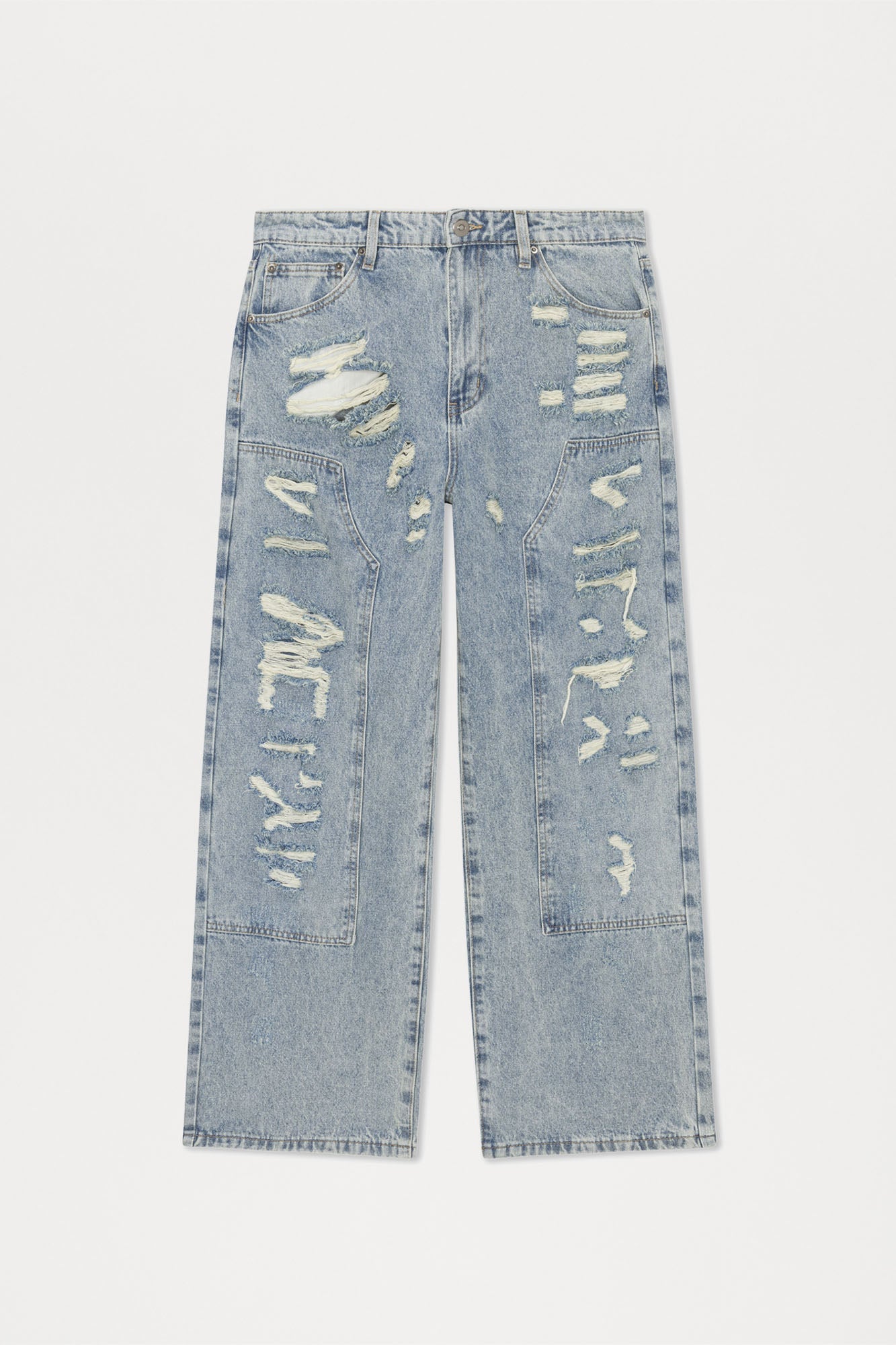 Be About It Distressed Carpenter Baggy Jeans - Light Wash