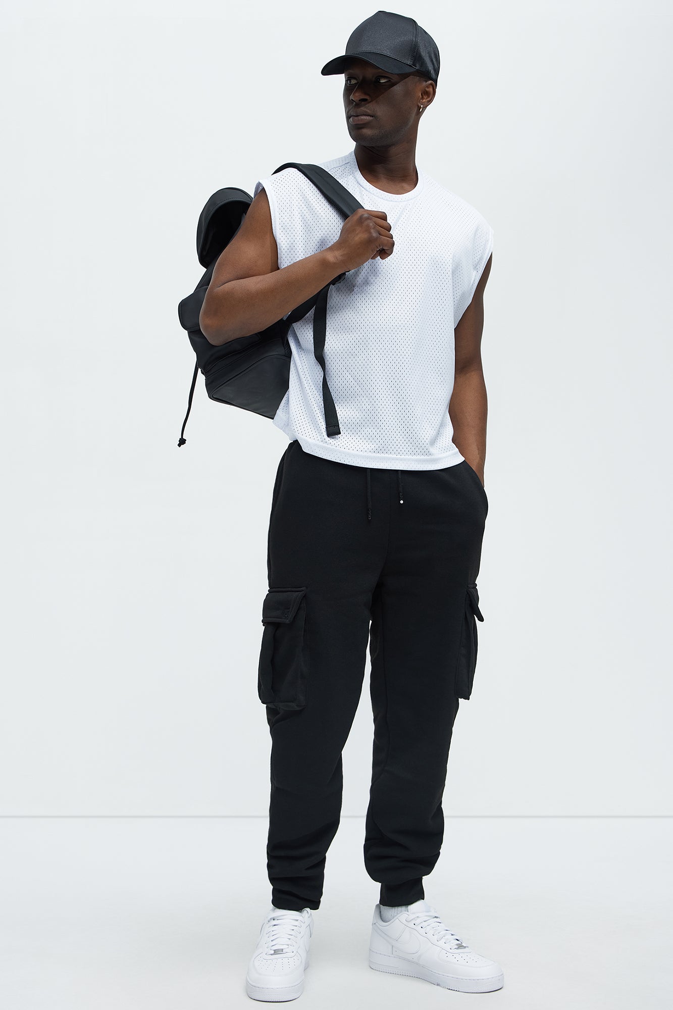 Boxy Mesh Sleeveless Muscle Tee - White