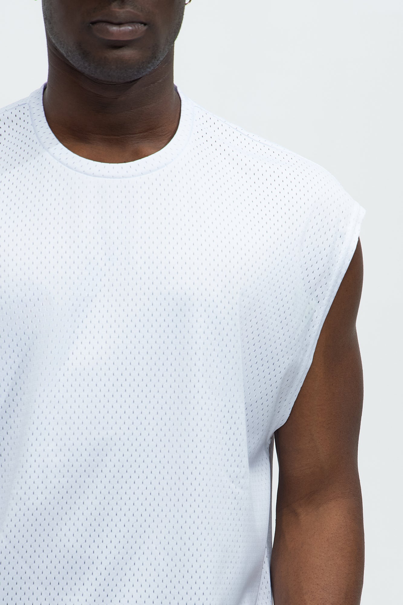 Boxy Mesh Sleeveless Muscle Tee - White