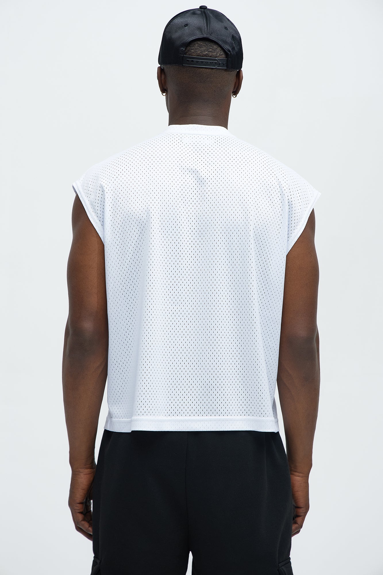 Boxy Mesh Sleeveless Muscle Tee - White