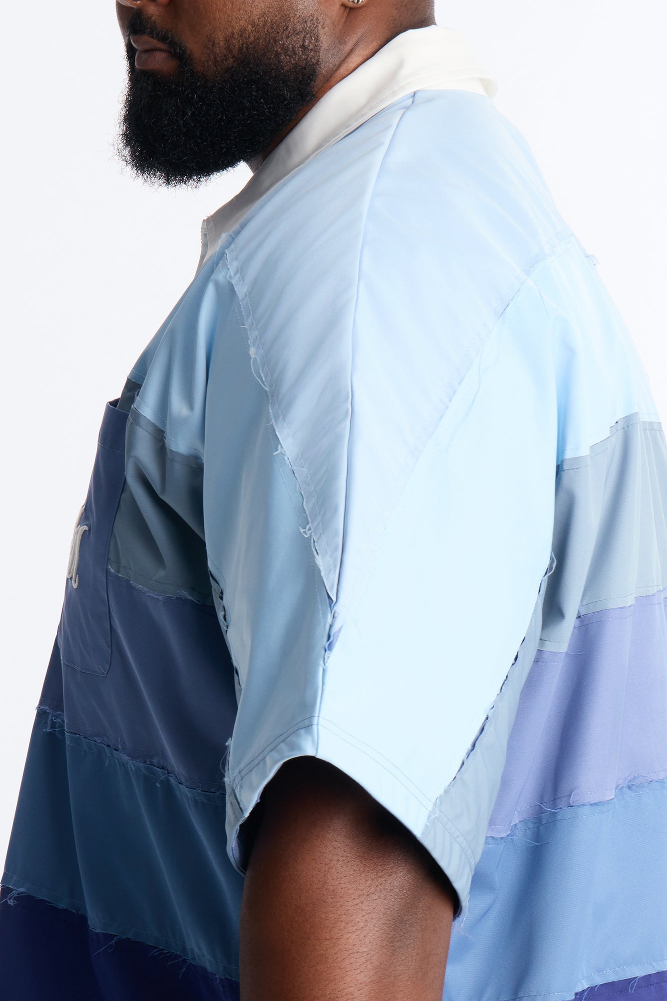 Oversized Frayed Zip Collar Polo - Blue