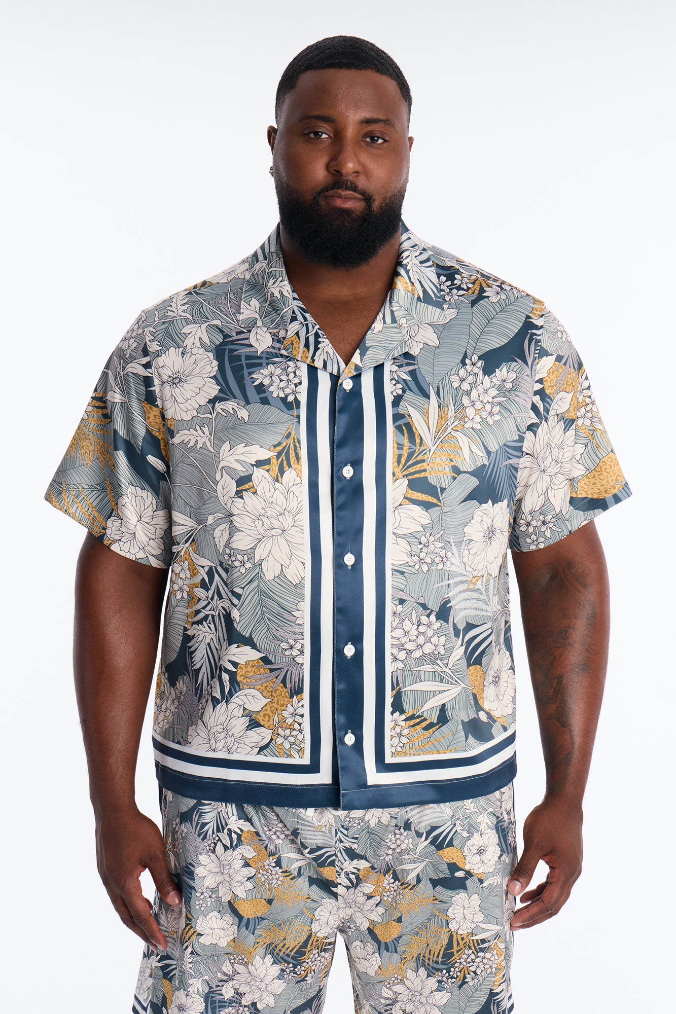 Relaxed Palm Vista Cuban Button Up Shirt - Blue