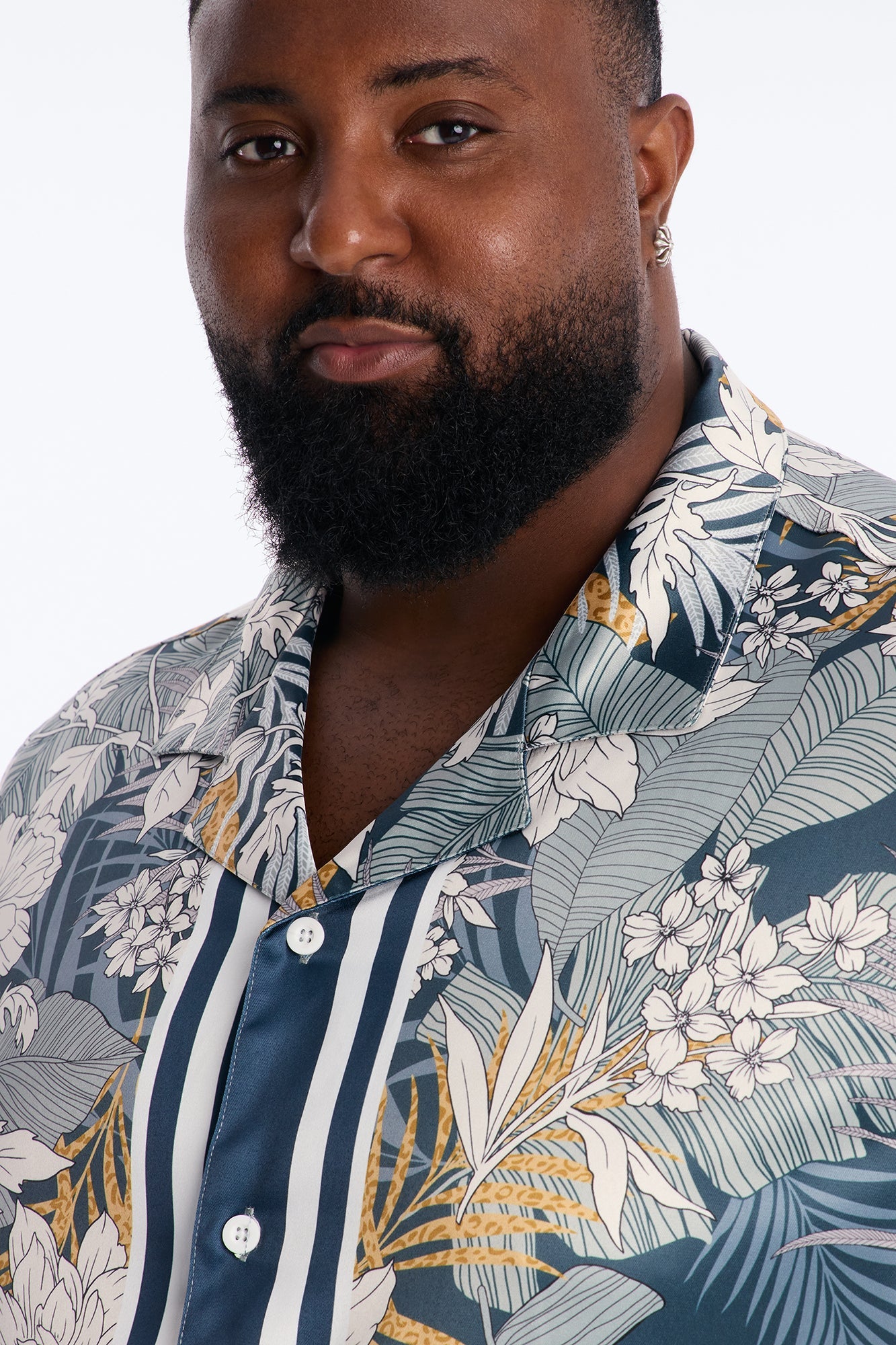 Relaxed Palm Vista Cuban Button Up Shirt - Blue