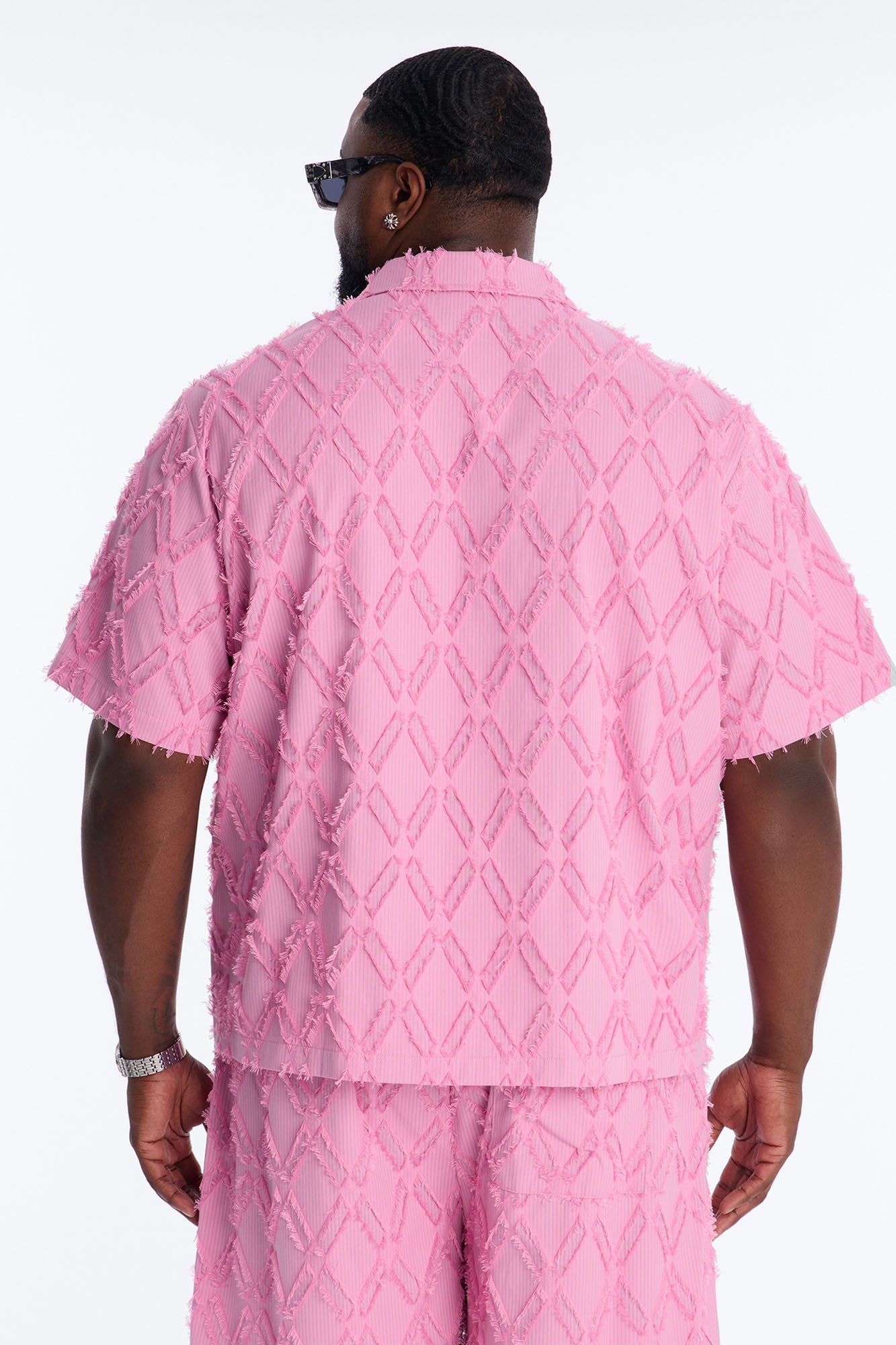 Relaxed Sahara Stripe Cuban Collar Button Up Shirt - Mauve