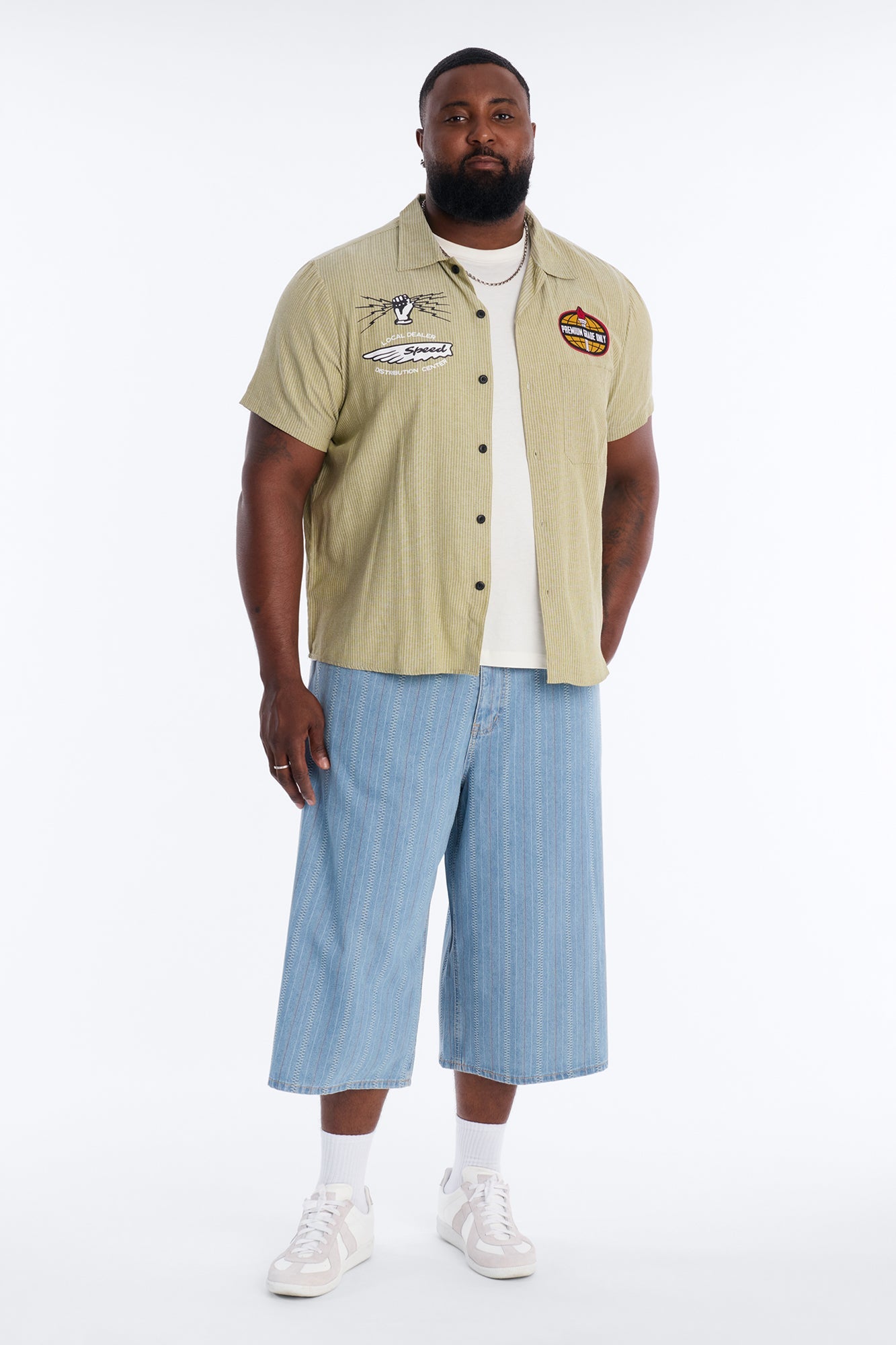 Cropped Overdrive Mode Striped Button Up Shirt - Sage