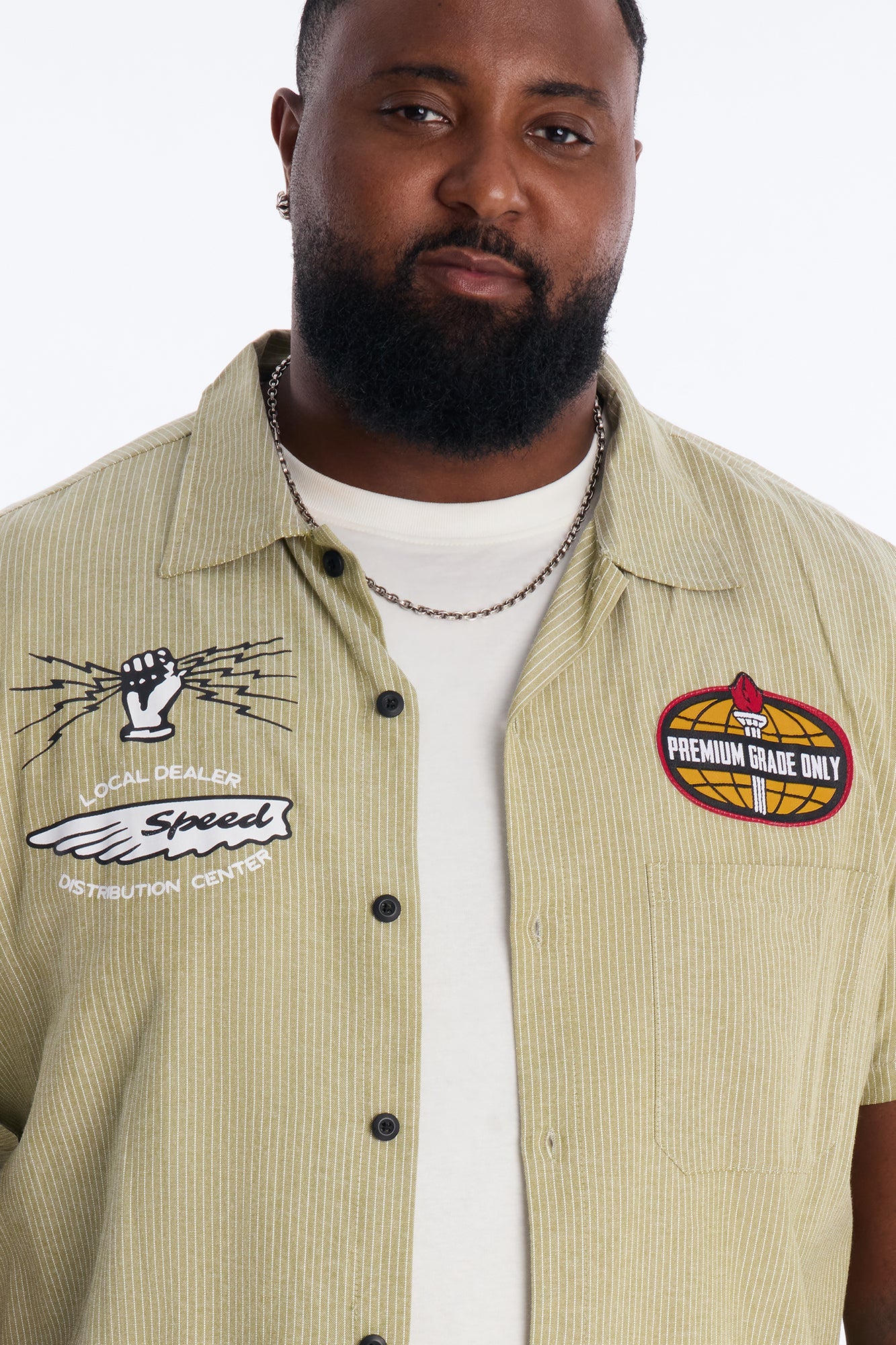 Cropped Overdrive Mode Striped Button Up Shirt - Sage
