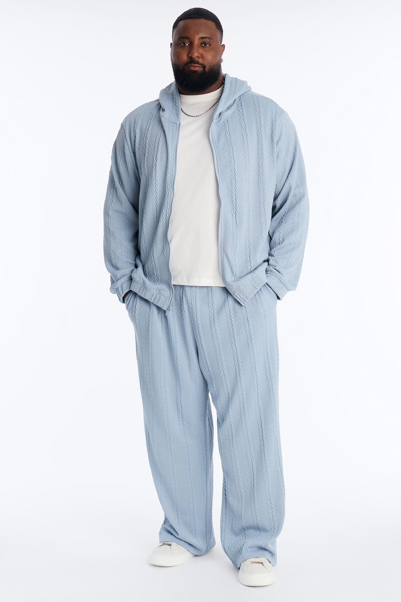 Baggy Textured Cozy Braided Pant - Blue