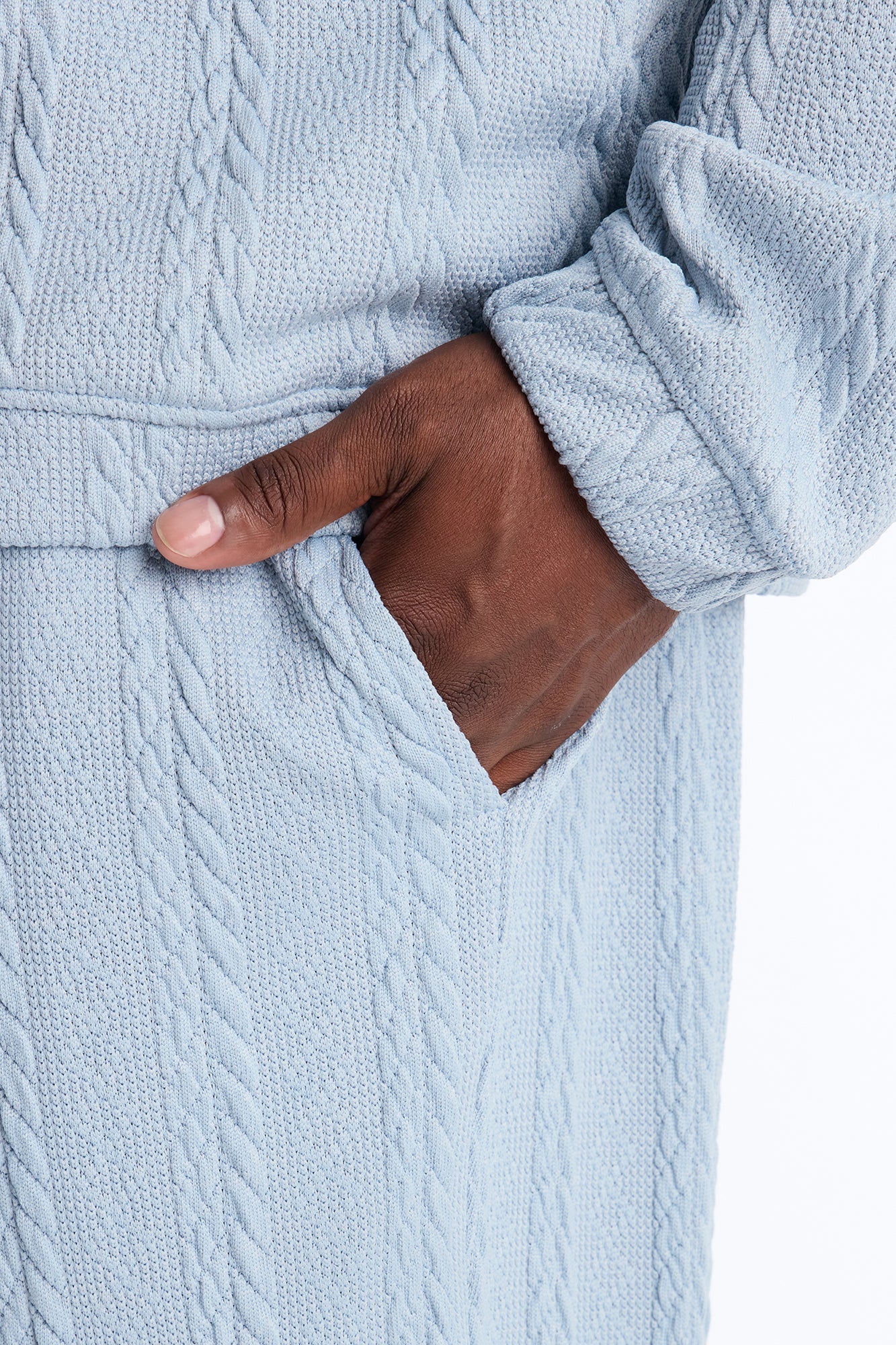 Baggy Textured Cozy Braided Pant - Blue