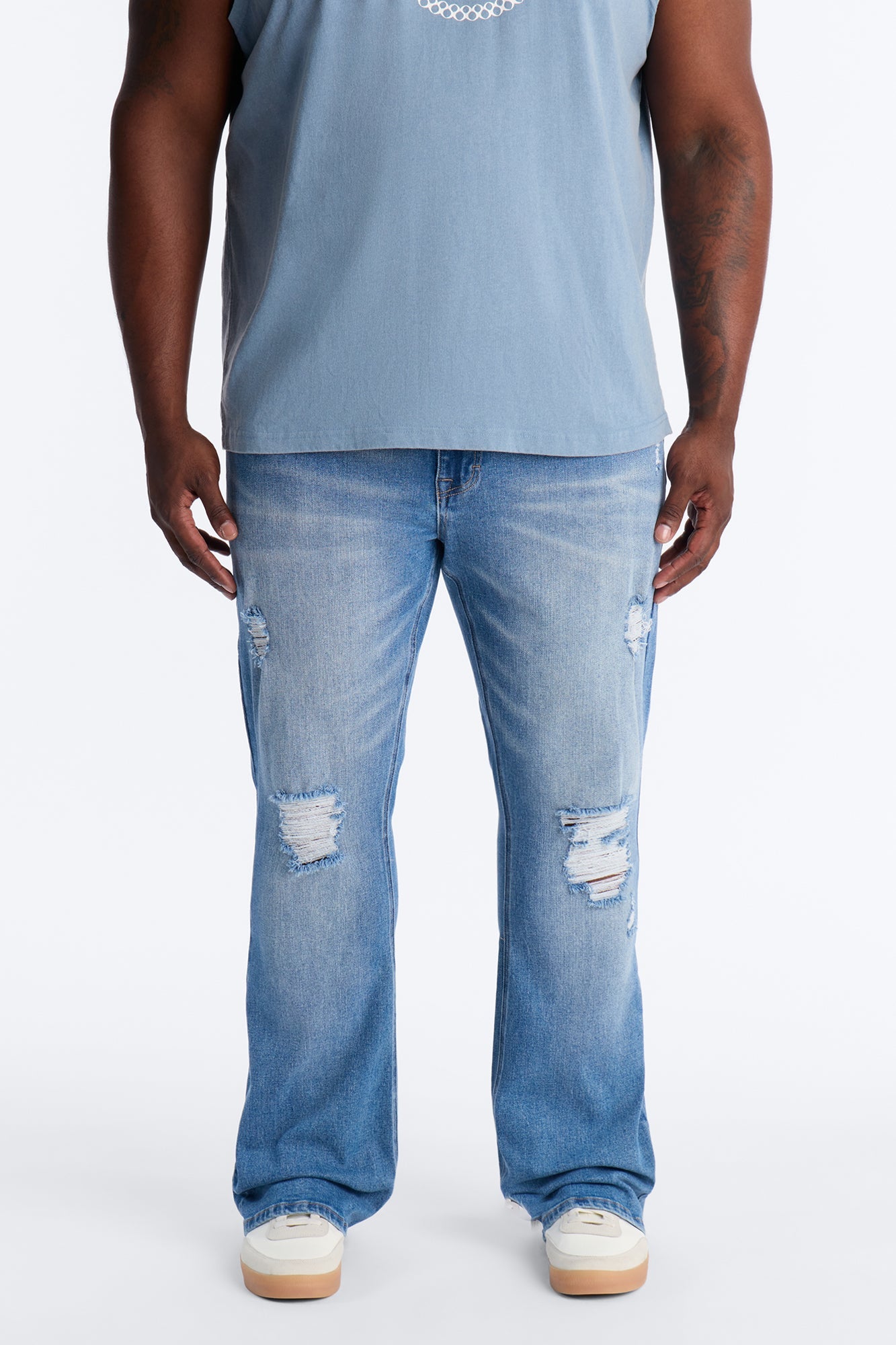 Essential Destroyed Stacked Skinny Flare Stretch Jean - Medium Blue Wash