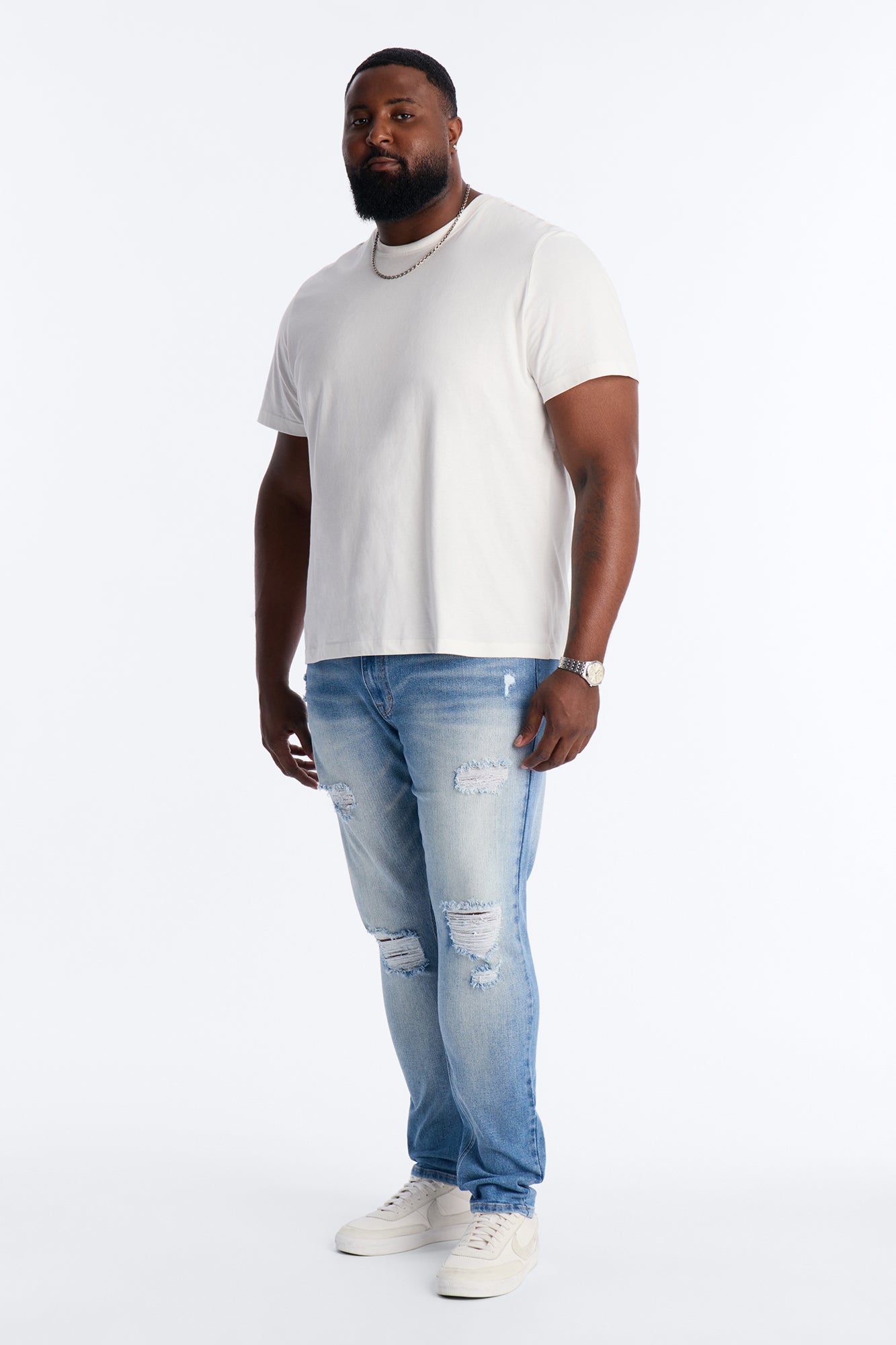 Essential Destroyed Skinny Stretch Jean - Medium Blue Wash