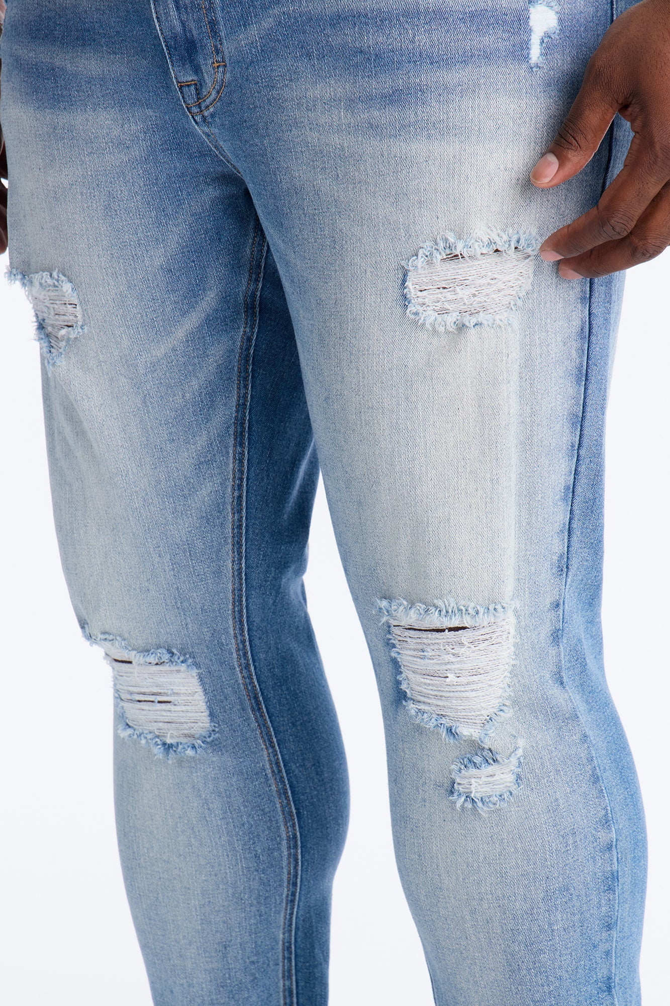 Essential Destroyed Skinny Stretch Jean - Medium Blue Wash