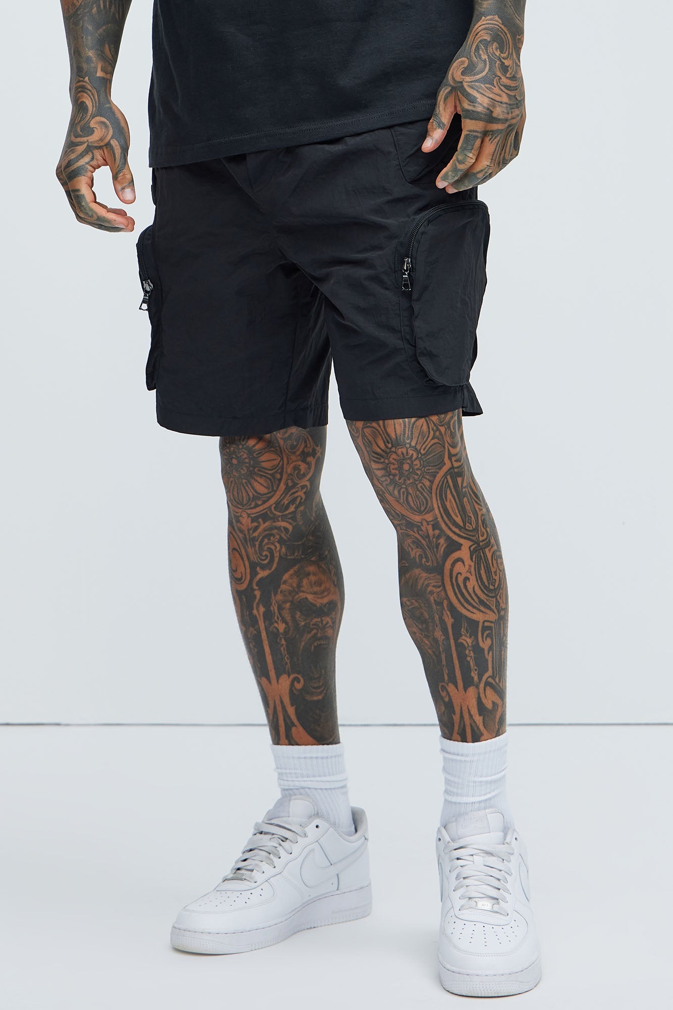 All This And That Nylon Cargo Shorts - Black