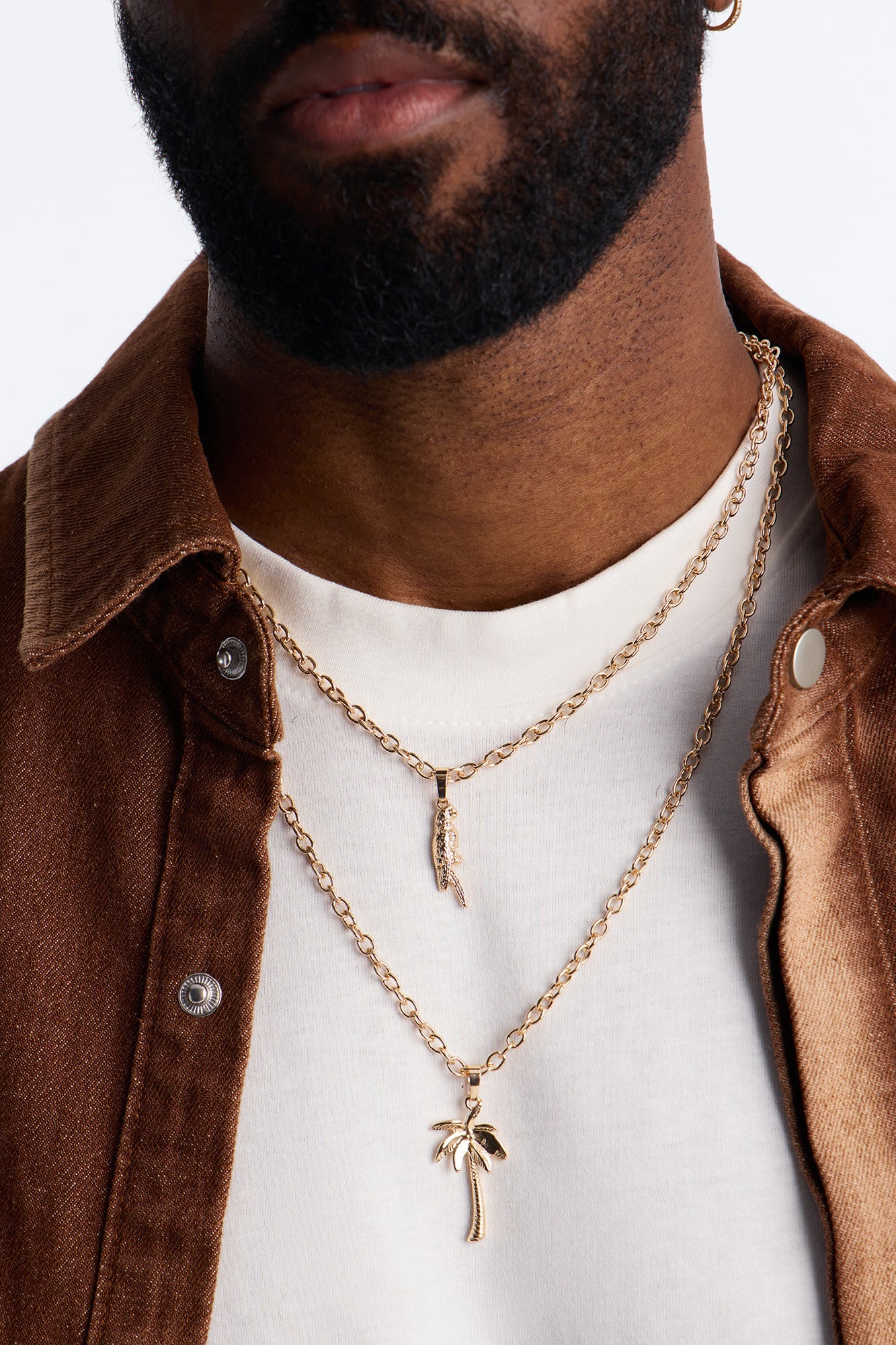 Layered Island Pendant Necklace Set - Gold