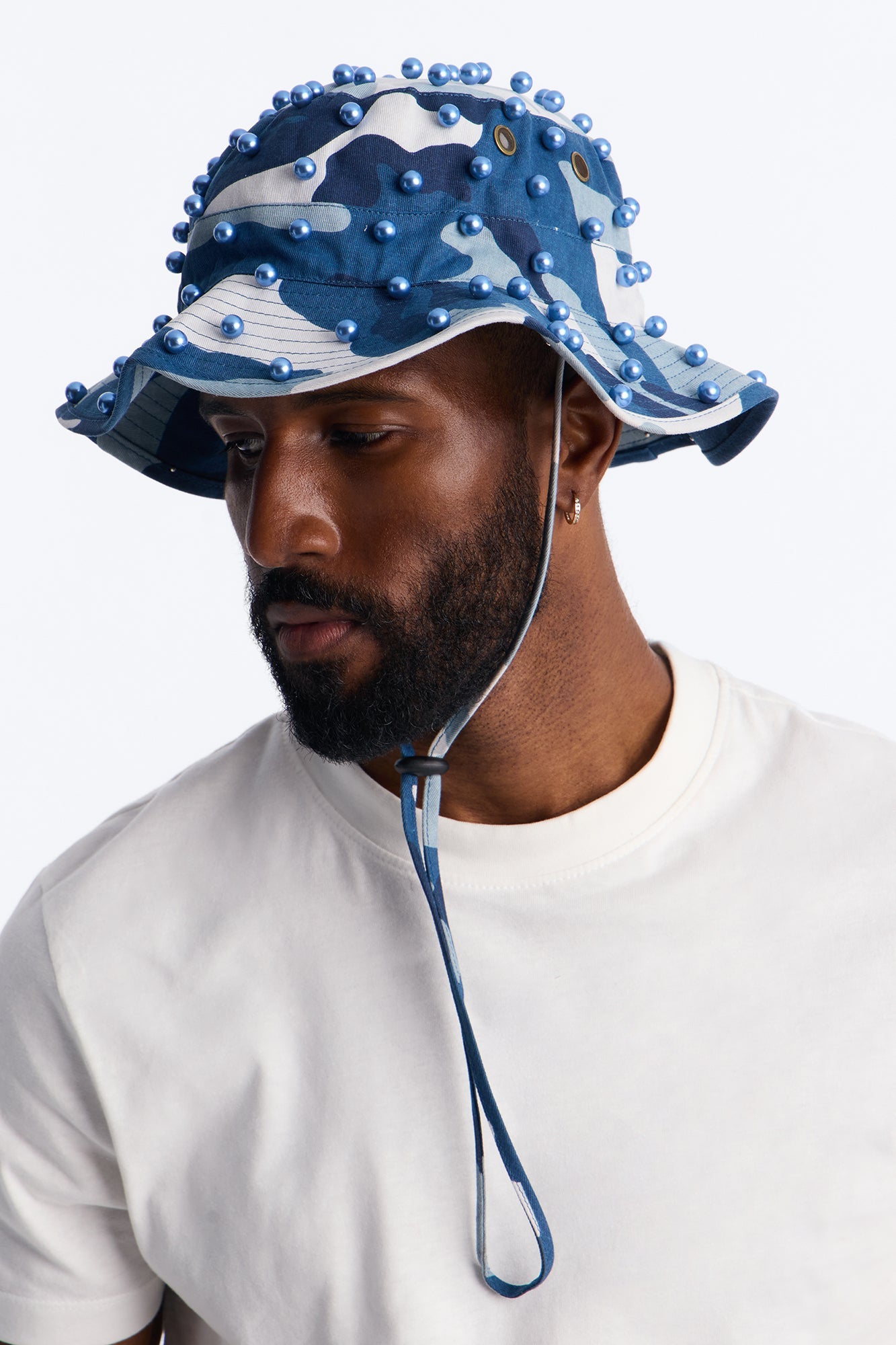 Camo Pearled Bucket Hat - Blue/combo