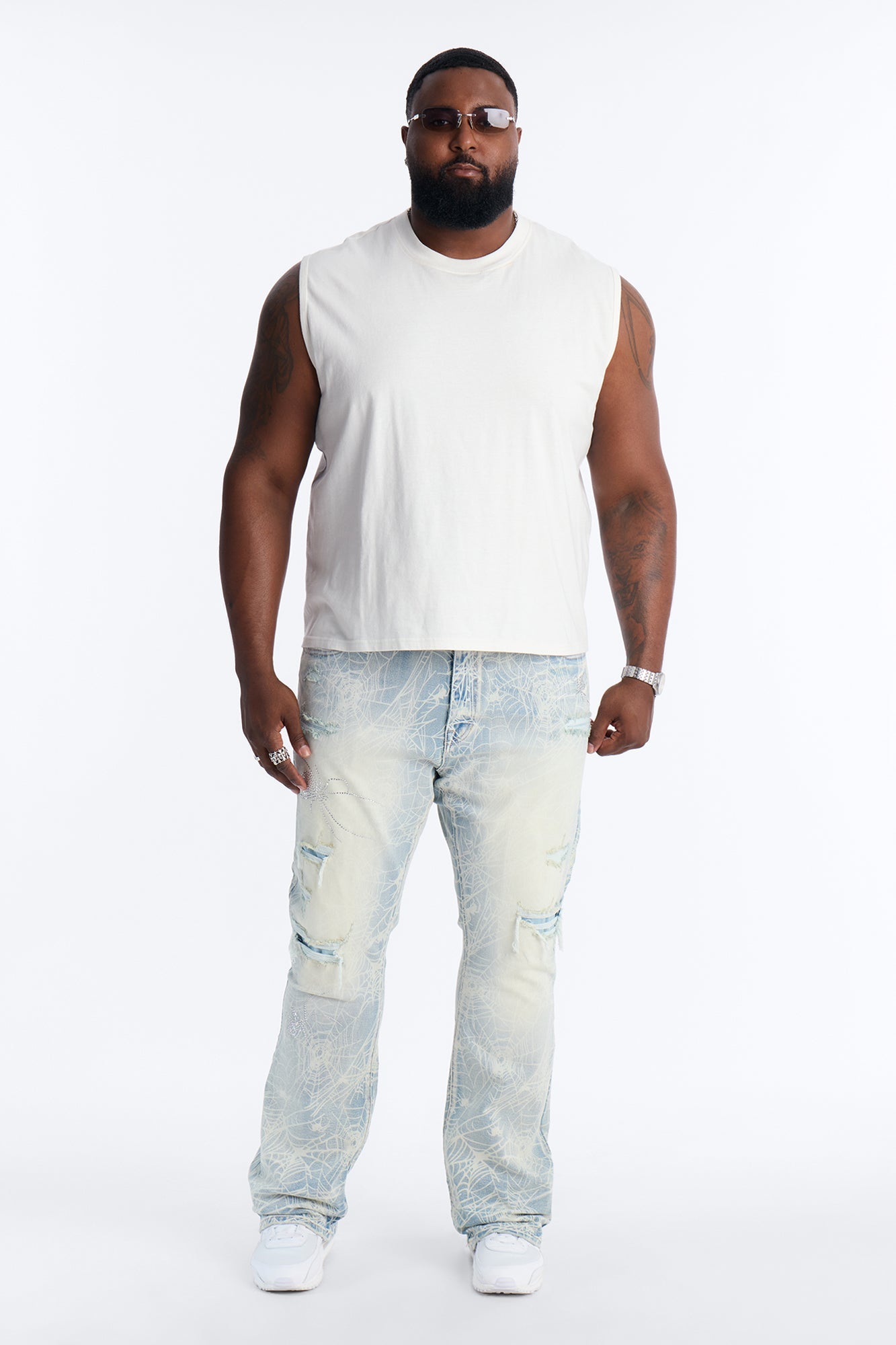 Stacked Skinny Flare Eternal Jeweled Web Jean - Light Wash