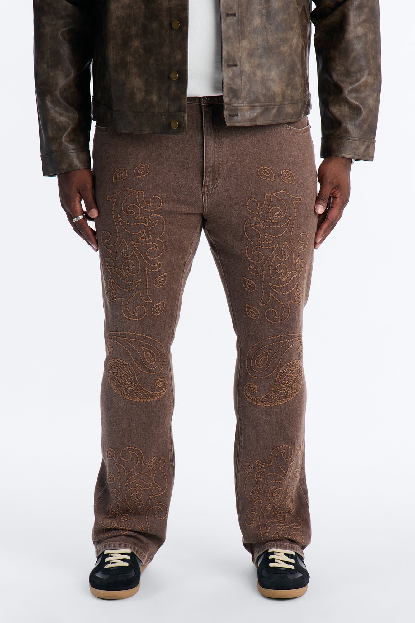 Stacked Skinny Flare Paisley Rodeo Jean - Brown