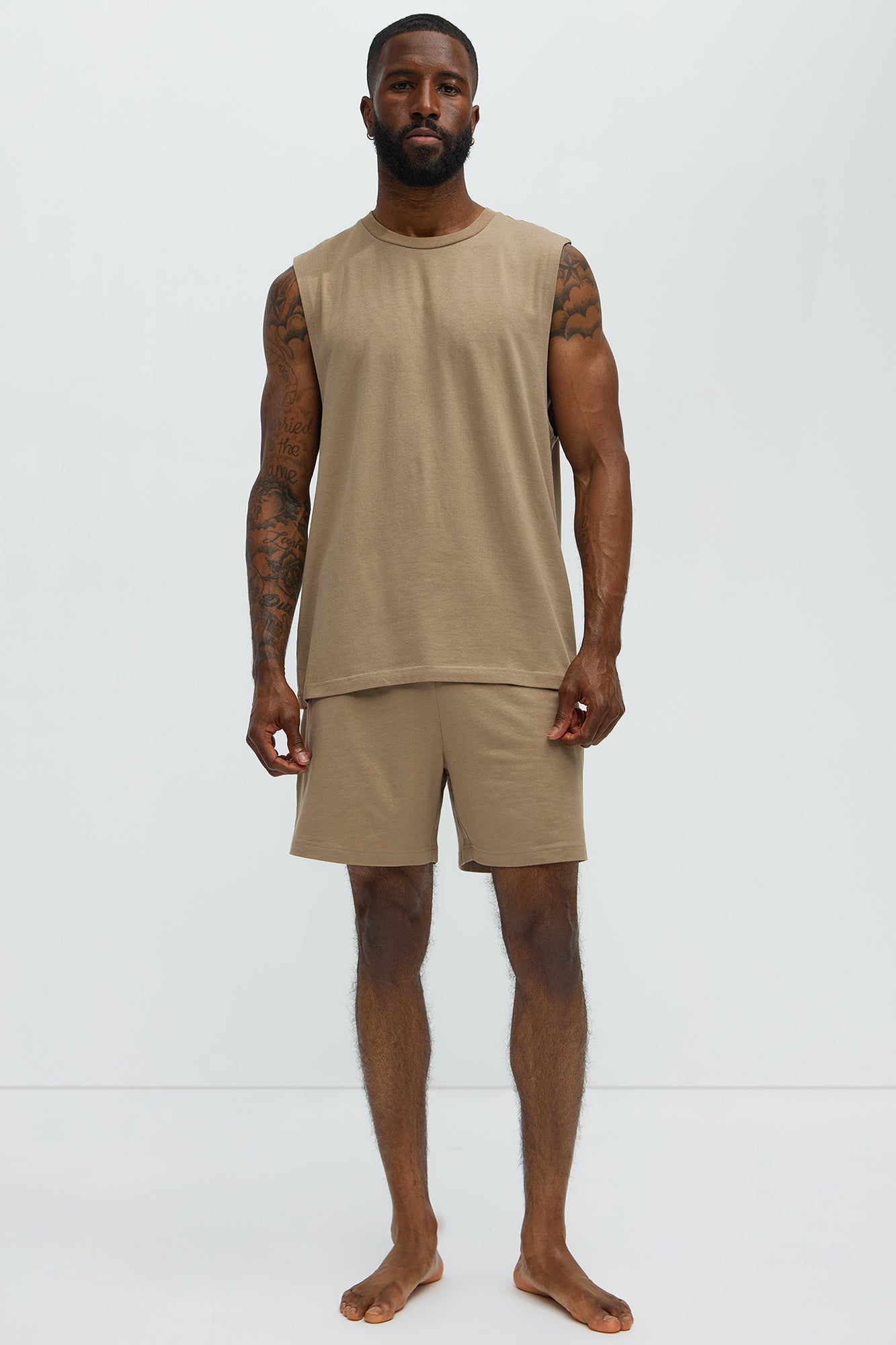 Essential Modal Lounge Sleeveless Muscle Tee - Taupe