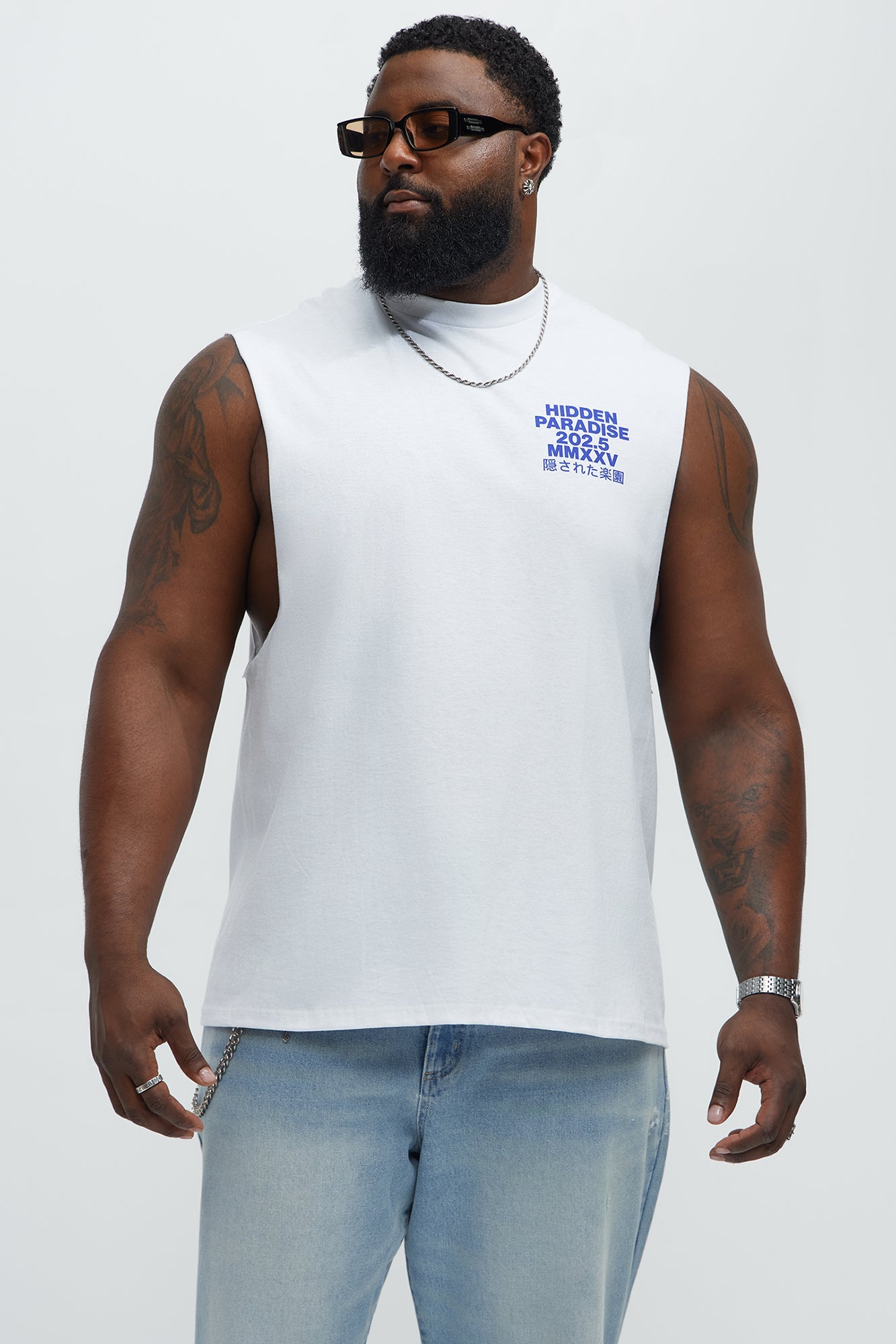 Hidden Paradise Muscle Tee - White