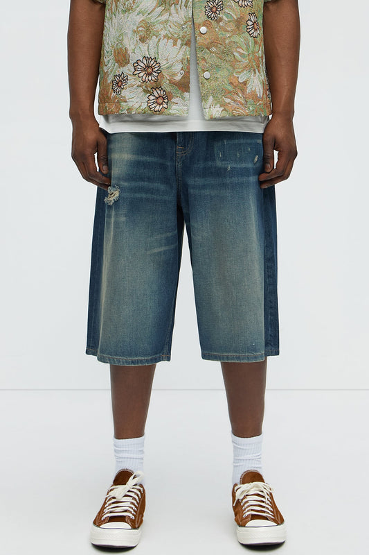 Don't Hate Baggy Relaxed Denim Shorts - Dark Wash