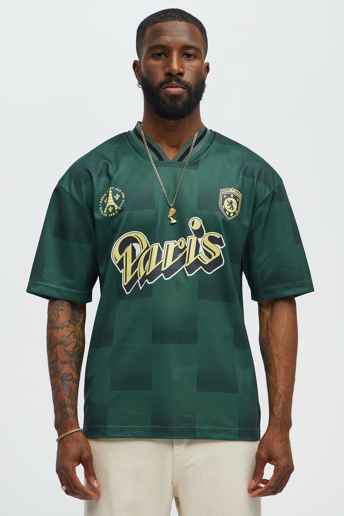 Checkered Paris Short Sleeve Soccer Jersey - Green/combo