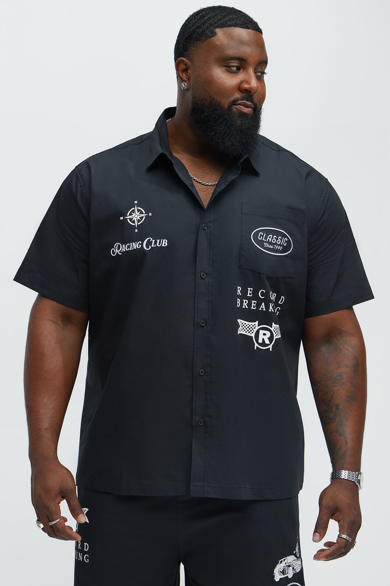 Racing Club Short Sleeve Button Down Shirt - Black