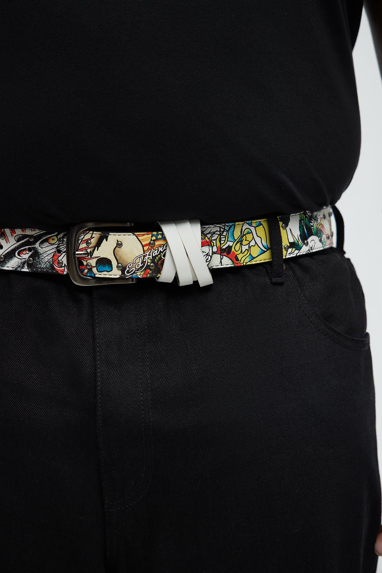 Ed Hardy Hammered Stud Belt - White/combo