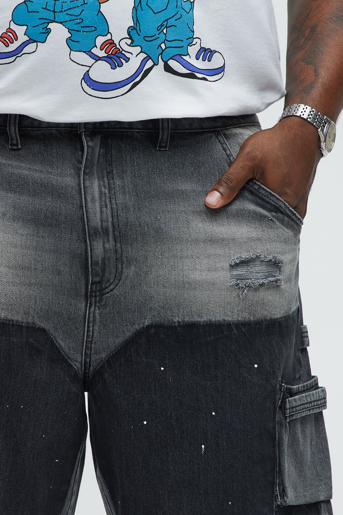 Two Ways Relaxed Denim Shorts - Black Wash