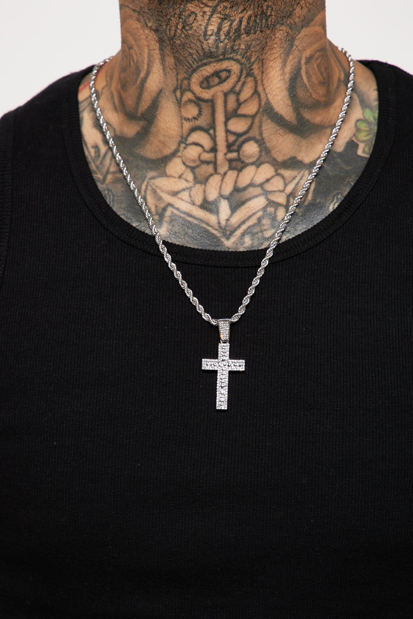 Nugget Cross Chain Necklace - Silver