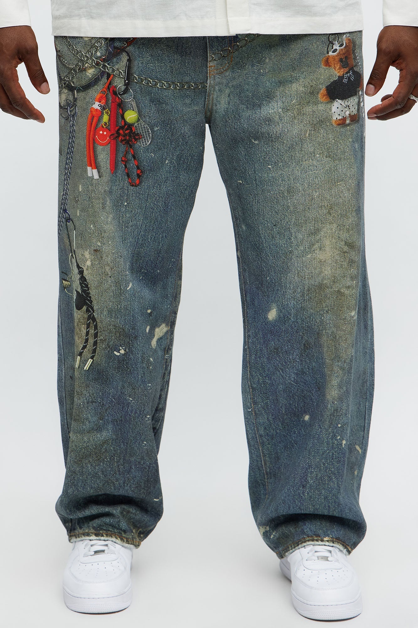 Baggy Rebel Printed Jeans - Medium Blue Wash