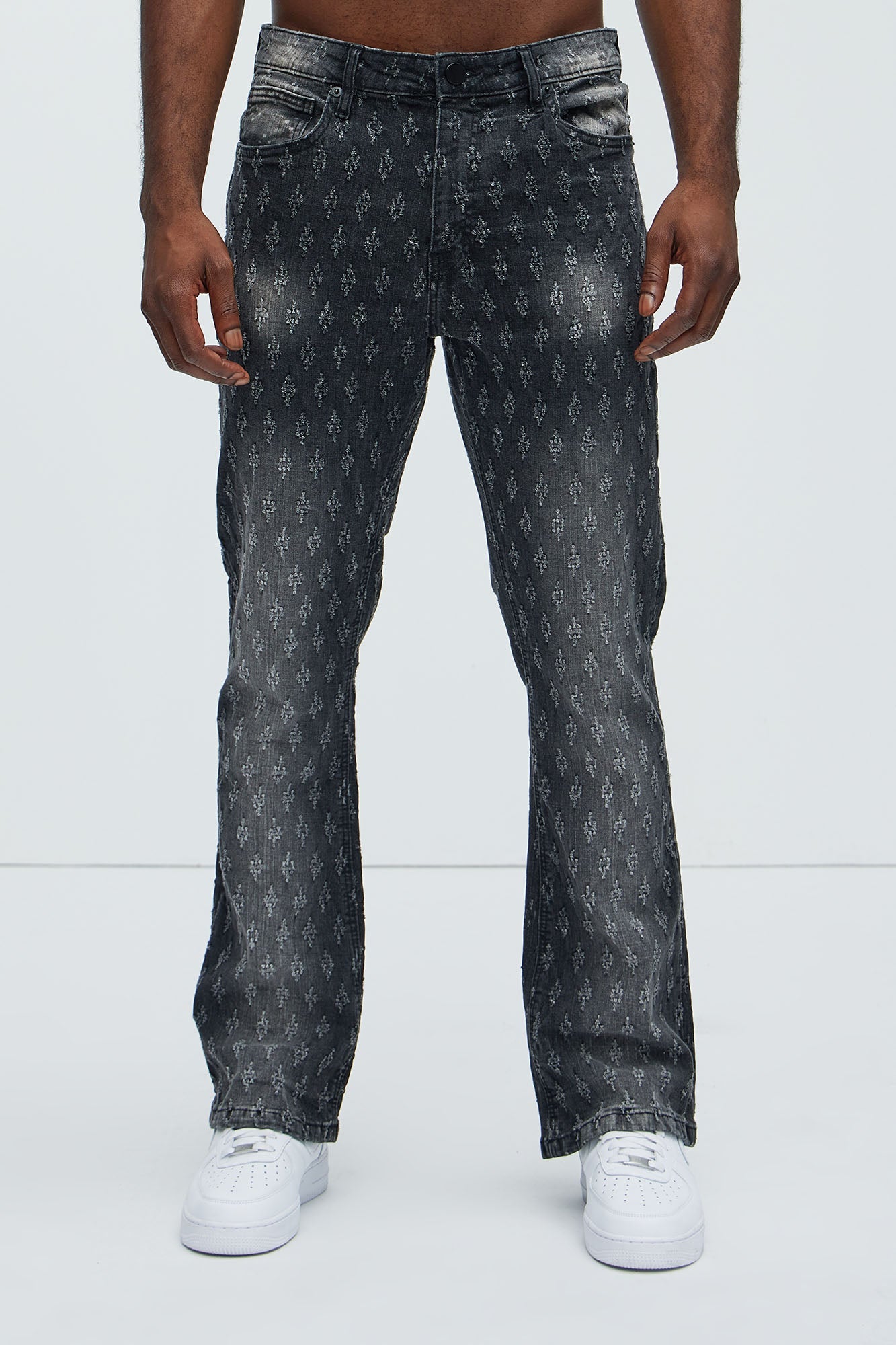 Drilled Slim Stacked Flare Jeans - Black Wash