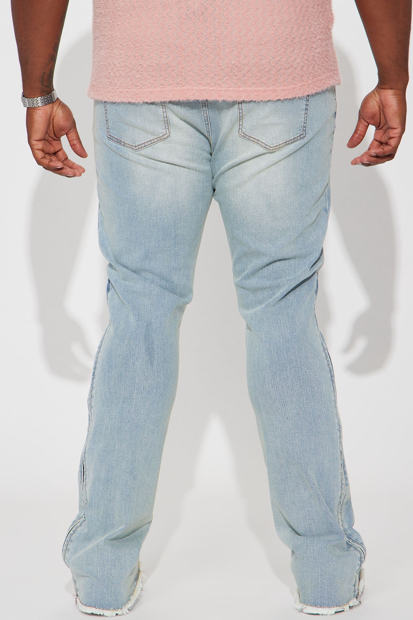Along Side Zipper Stacked Skinny Flare Jeans - Light Blue Wash