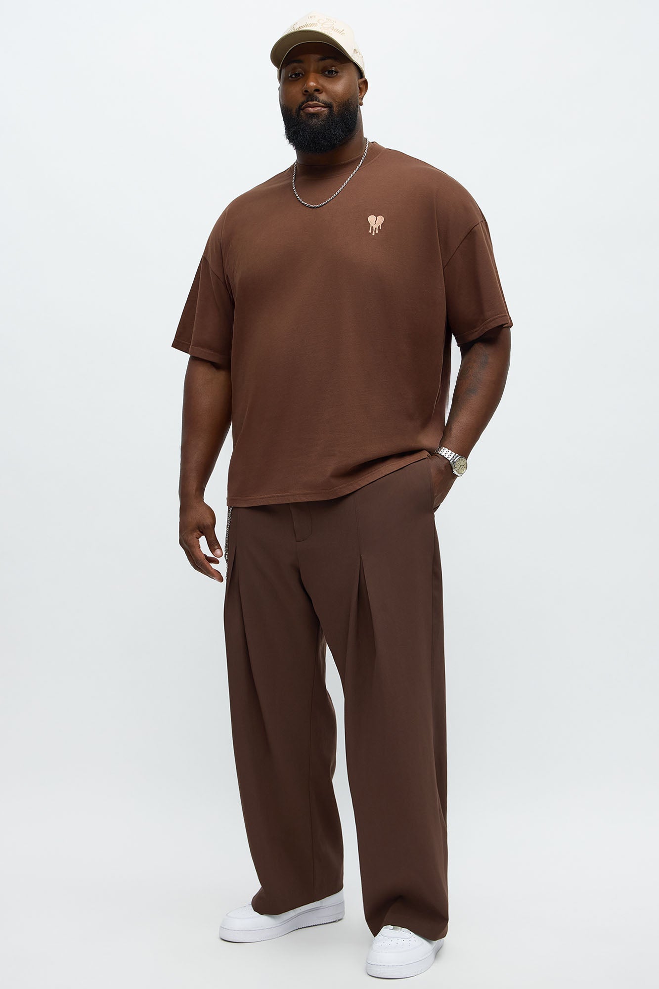 Oversized Mini Embroidery Heavy Weight Boxy tee - Dark Brown