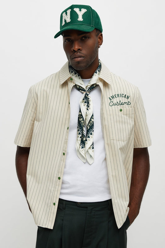 American Customs Raw Hem Mechanic Button Up Shirt - Hunter Green