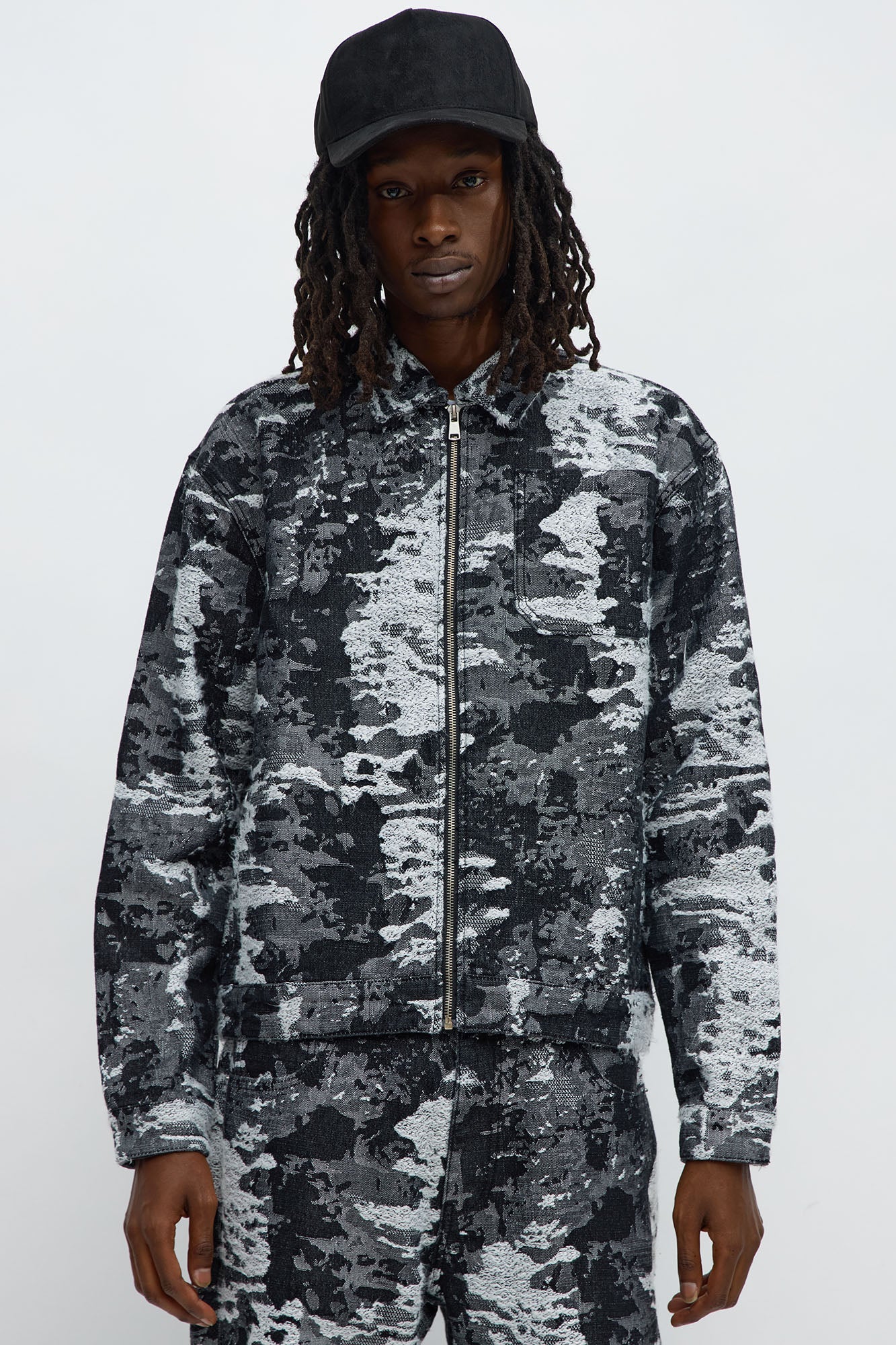 Cropped Fading In And Out Work Jacket - Black Wash