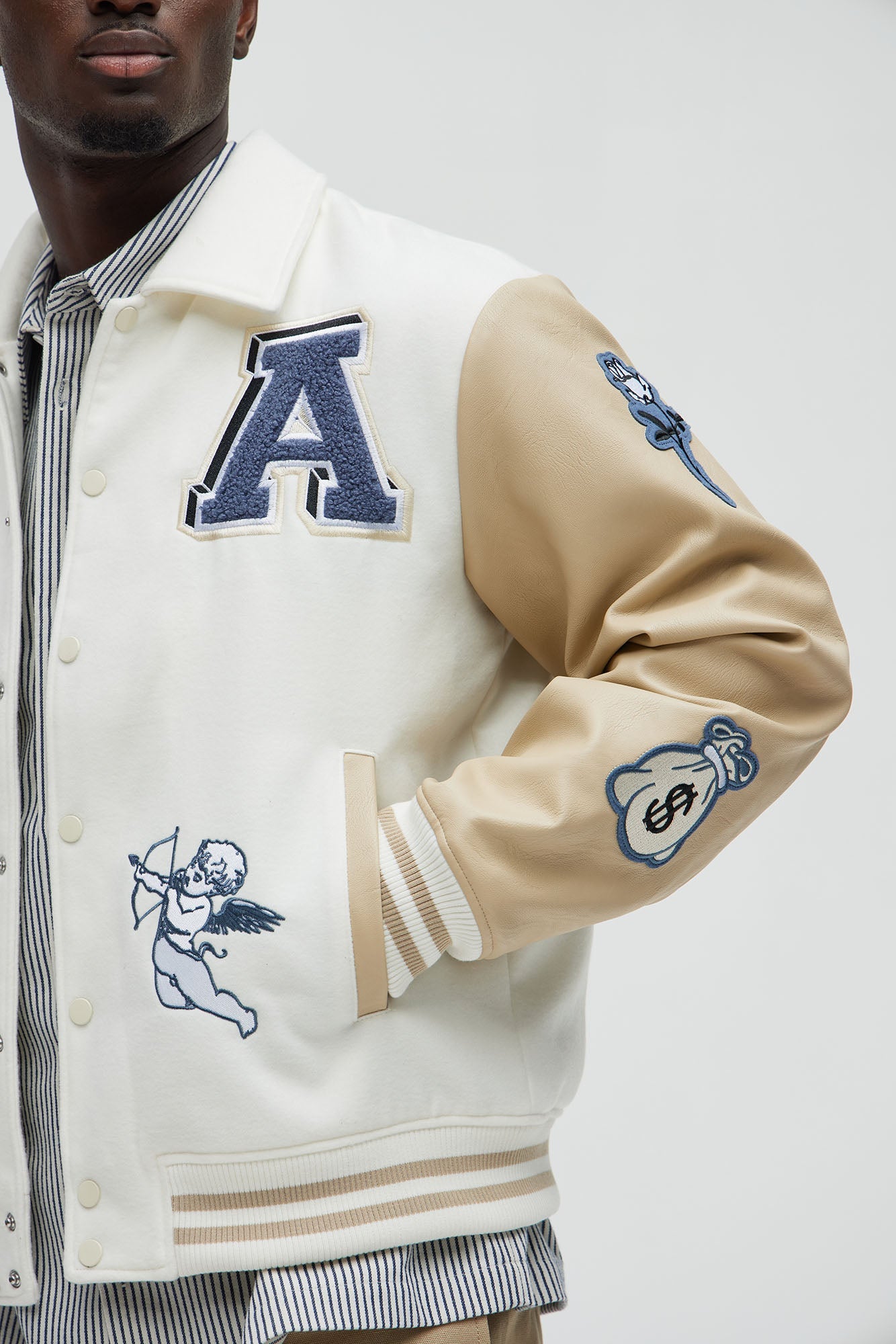 LA Patchwork Varsity Jacket - Cream/combo
