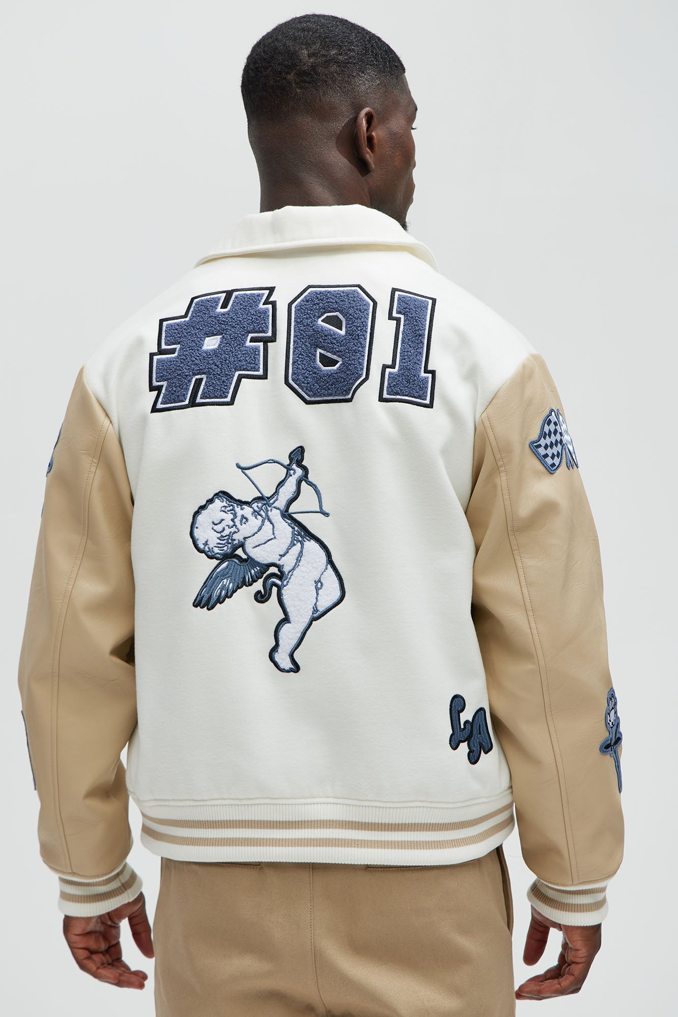 LA Patchwork Varsity Jacket - Cream/combo