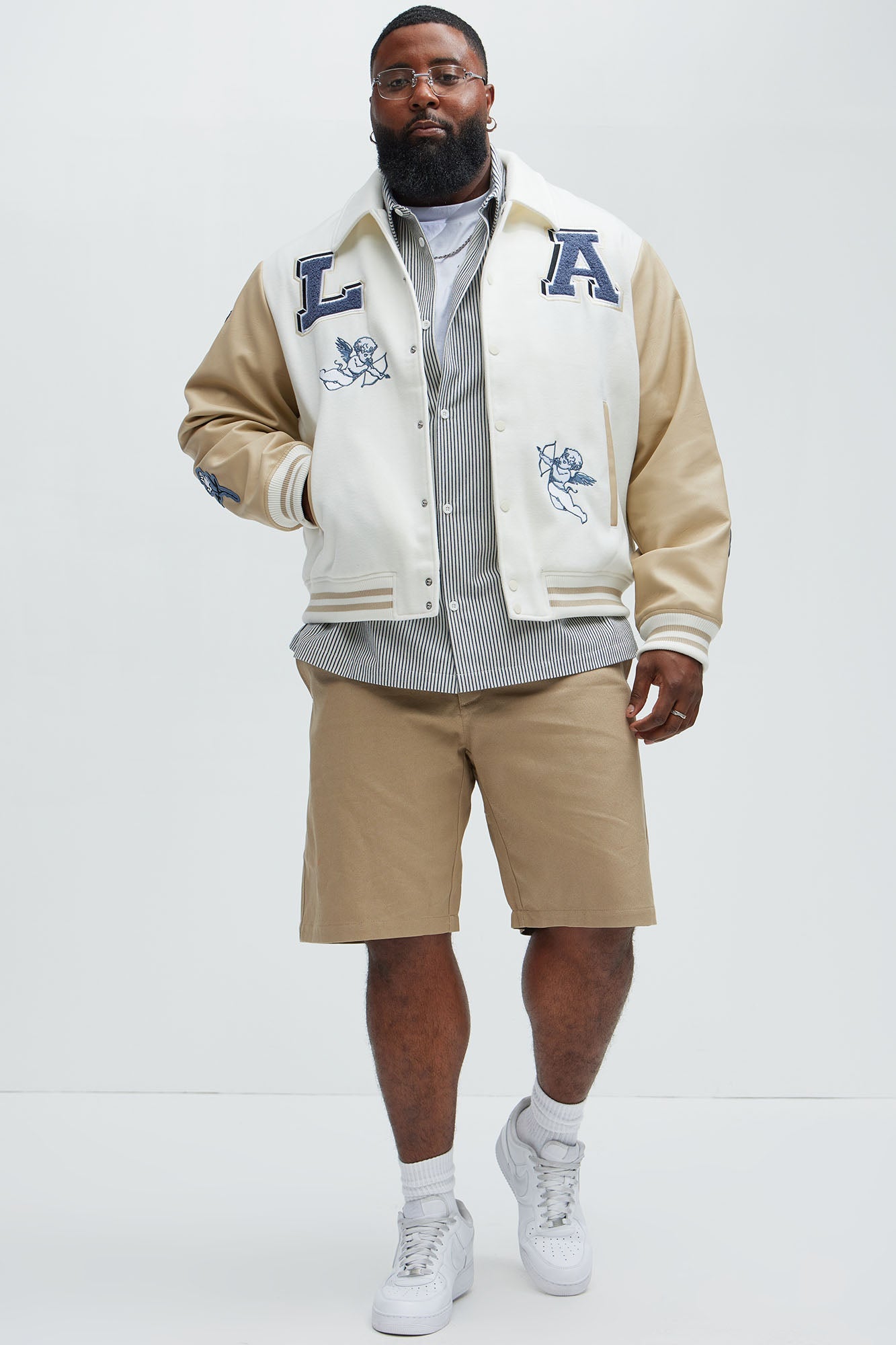LA Patchwork Varsity Jacket - Cream/combo