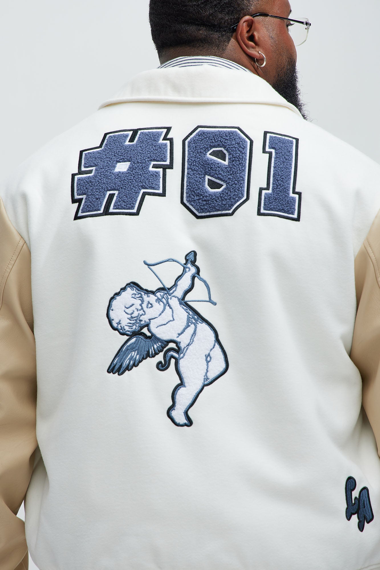 LA Patchwork Varsity Jacket - Cream/combo