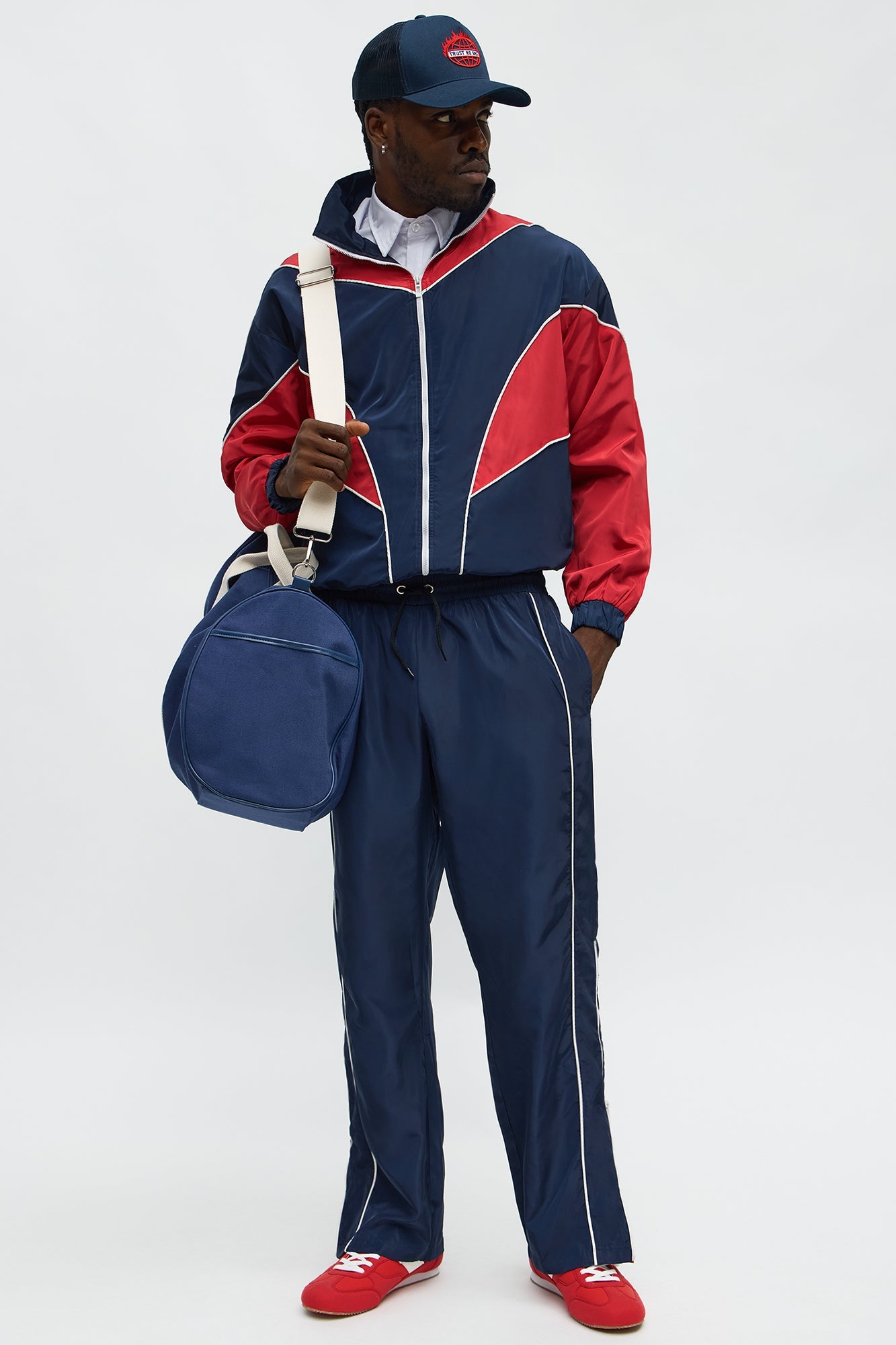 Straight Color Block Club Zipper Pant - Navy/combo