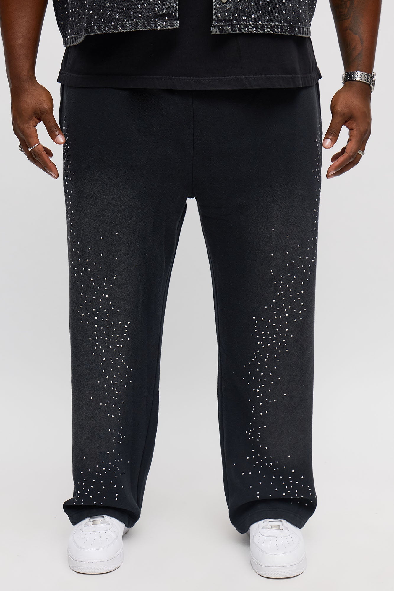 Straight Cowboy Rhinestone Sweatpants - Black Wash