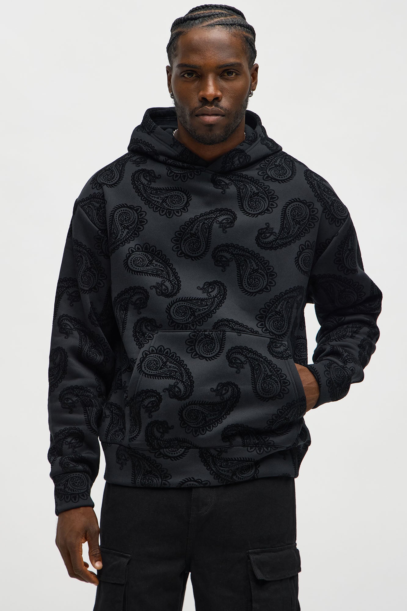 Paisley Flock Hoodie - Black