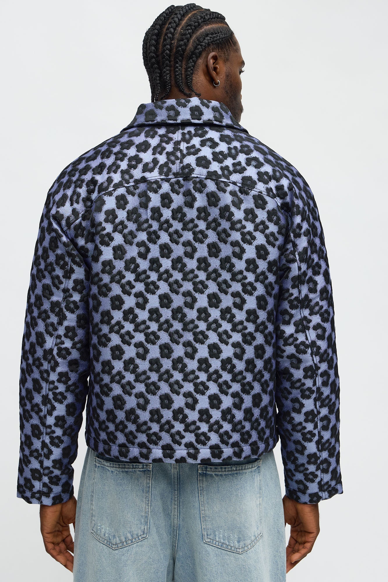 Relaxed Cropped Floral Jacquard Work Jacket - Purple