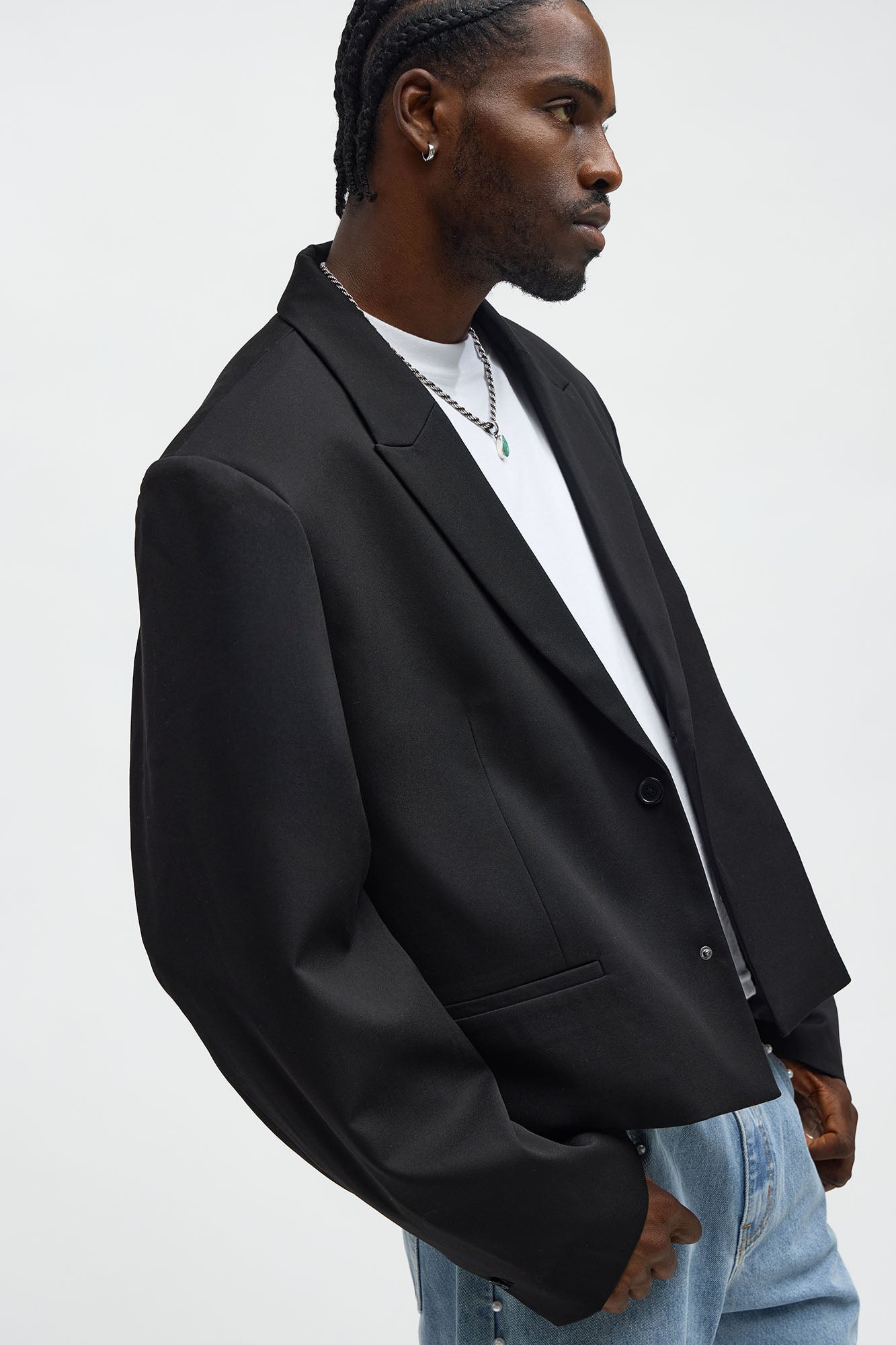 Gabardine Super Cropped Single Breasted Blazer - Black