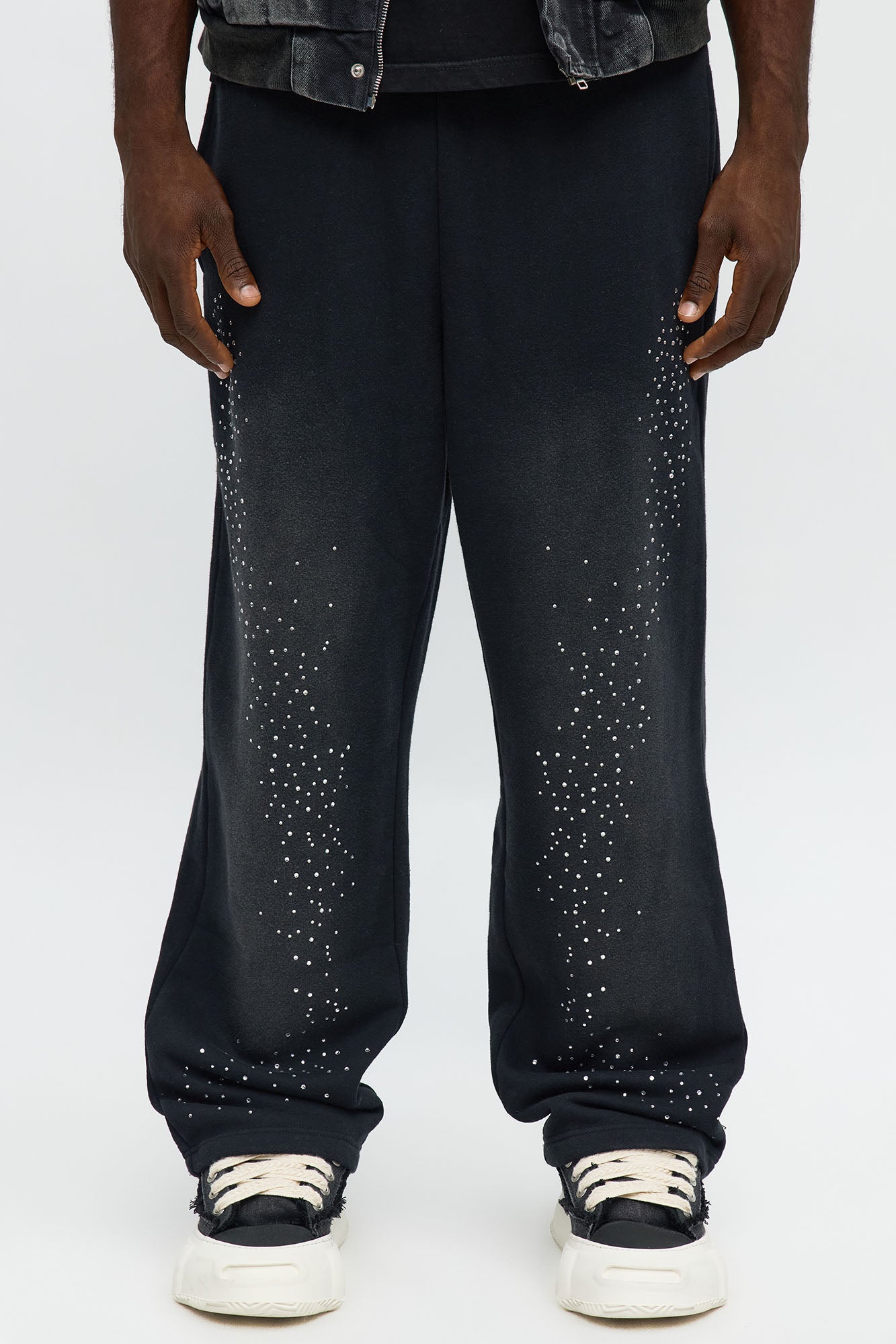 Straight Cowboy Rhinestone Sweatpants - Black Wash