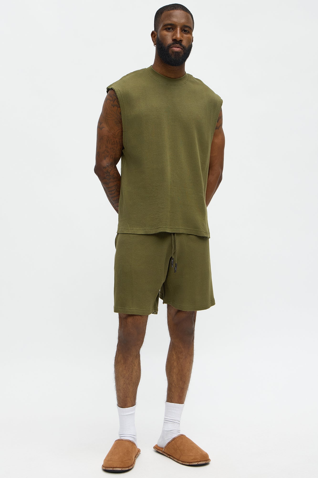 Waffle Texture Matching Lounge Set - Olive
