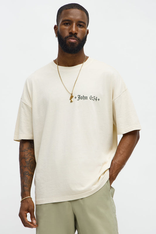 John 6 Verse 54 Oversized Short Sleeve Tee - Cream
