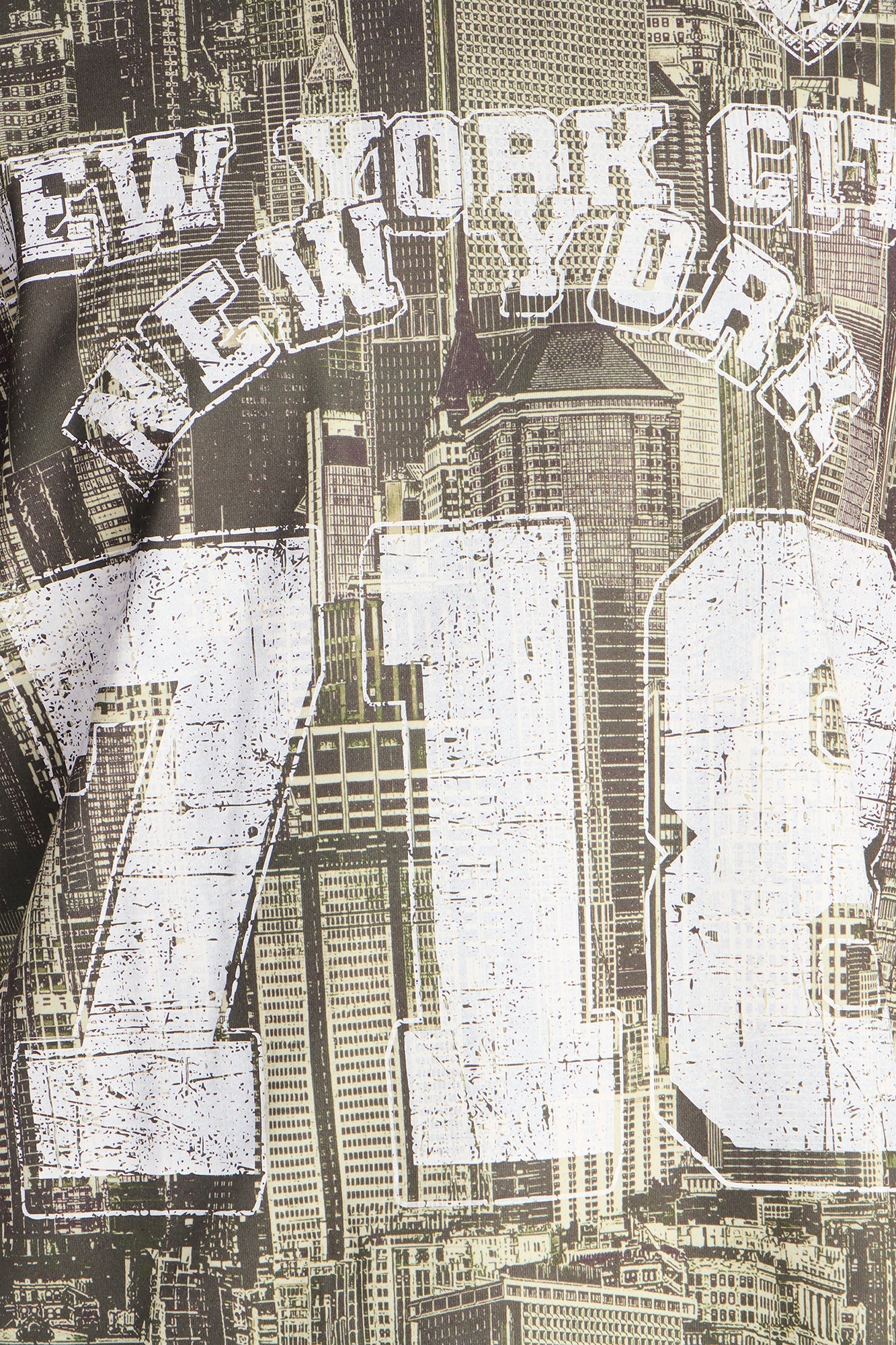 Oversized Concrete Jungle Skylines Long Sleeve Tee - Green/combo
