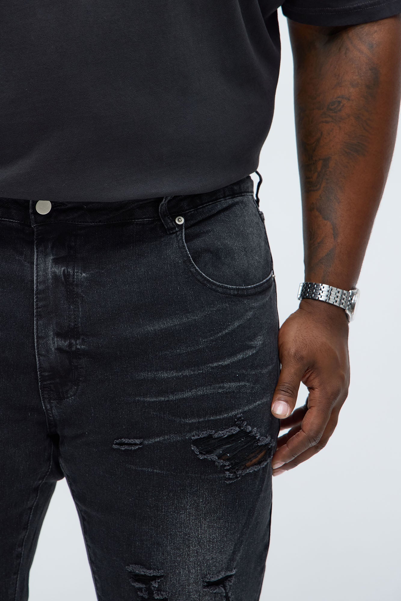 Stacked Skinny Flare Slit Let's Go Distressed Jean - Black Wash