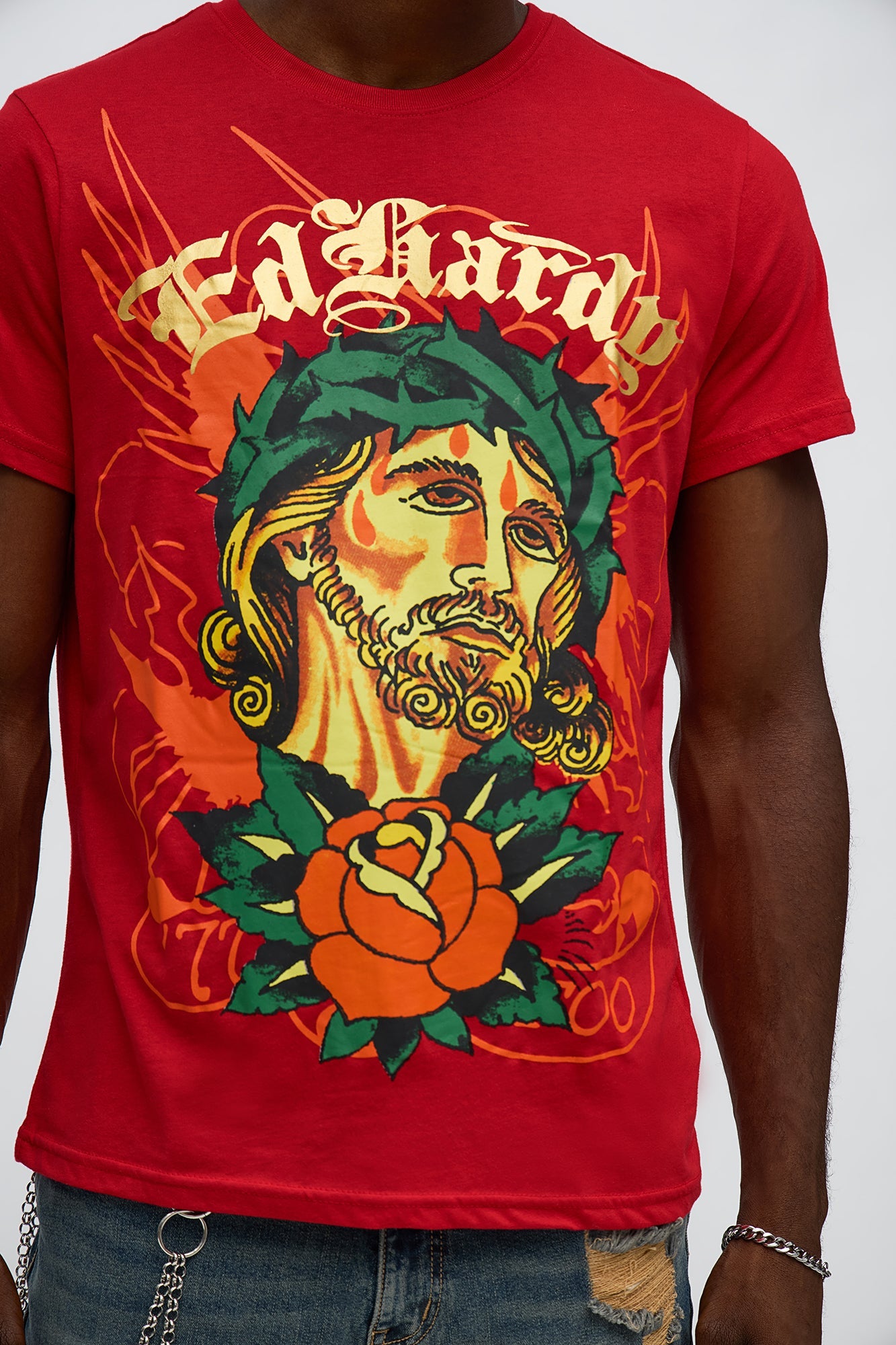 Ed Hardy Rose Faith Short Sleeve Tee - Red